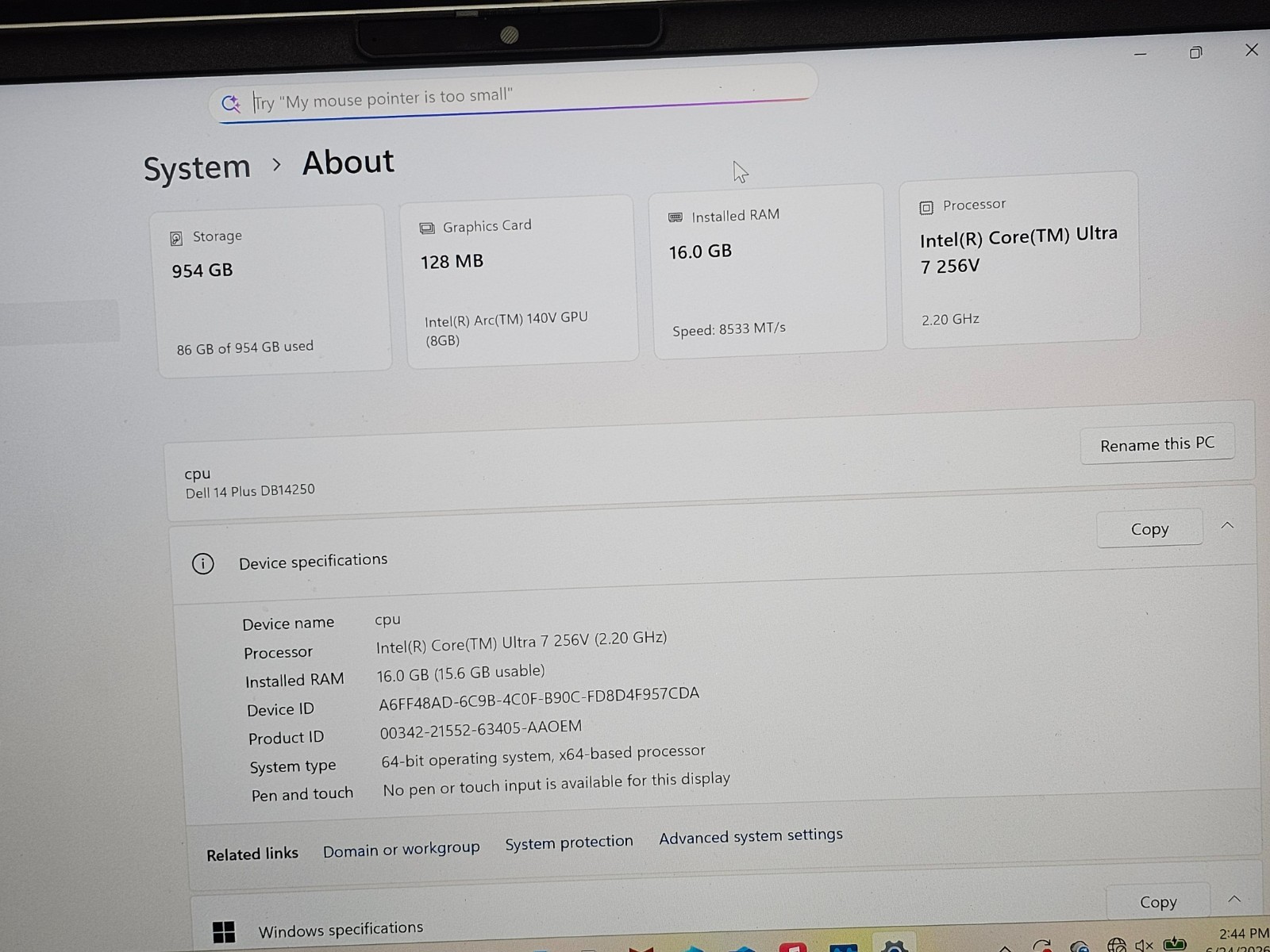 Dell 14 Plus P197G001 14″ Core Ultra 7 256V, 16GB RAM, 1TB SSD Intel Arc 140v