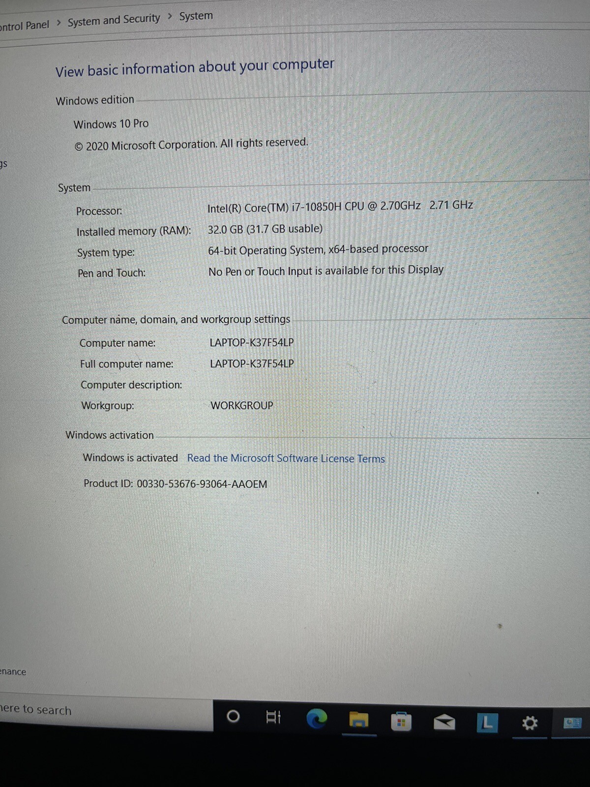 Lenovo ThinkPad P1 Gen 3 15.6″ Workstation i7-10850H 32GB 1TB SSD Quadro T1000