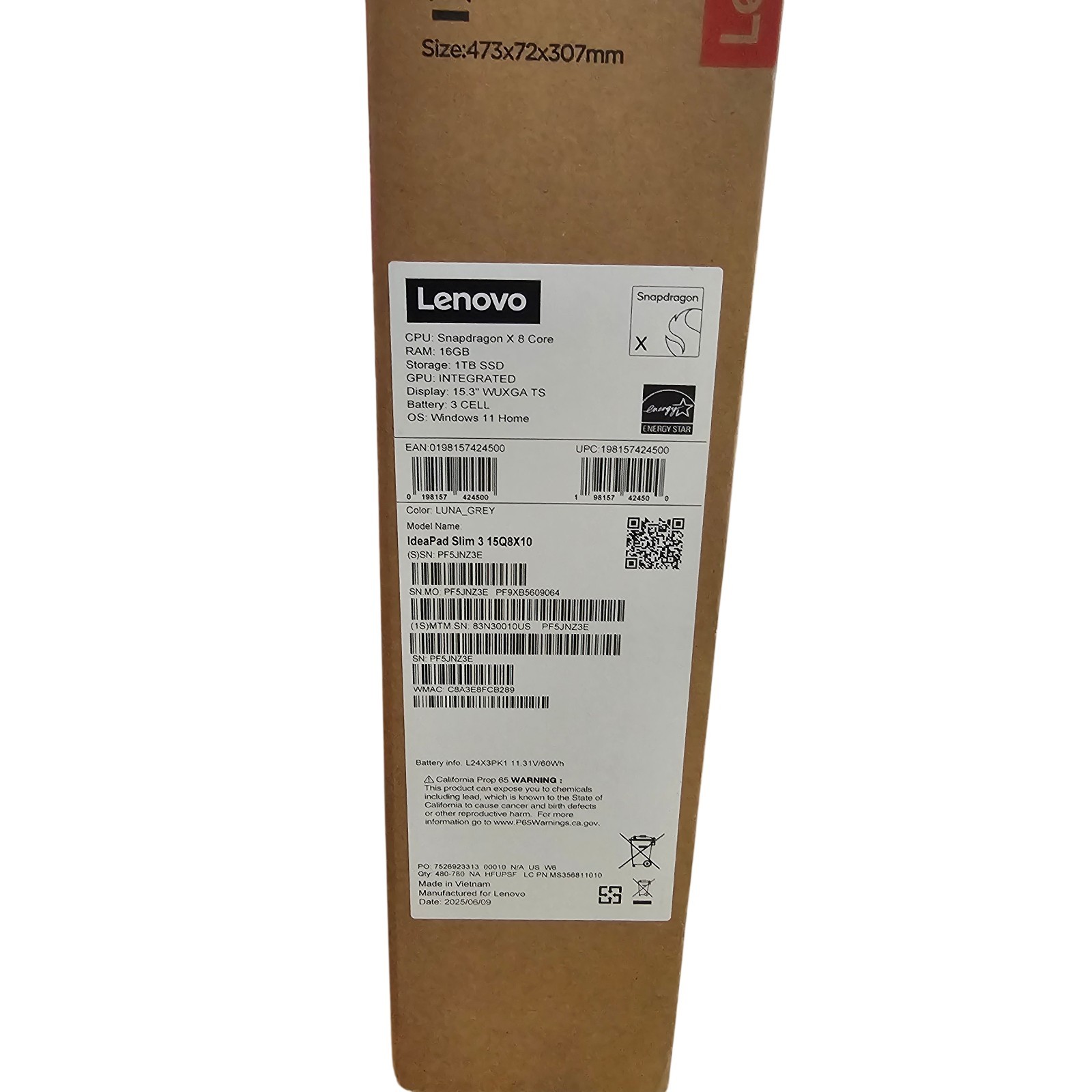 Lenovo IdeaPad Slim 3x 15.3″ Laptop – Snapdragon X – 16GB – 1TB SSD – Open Box