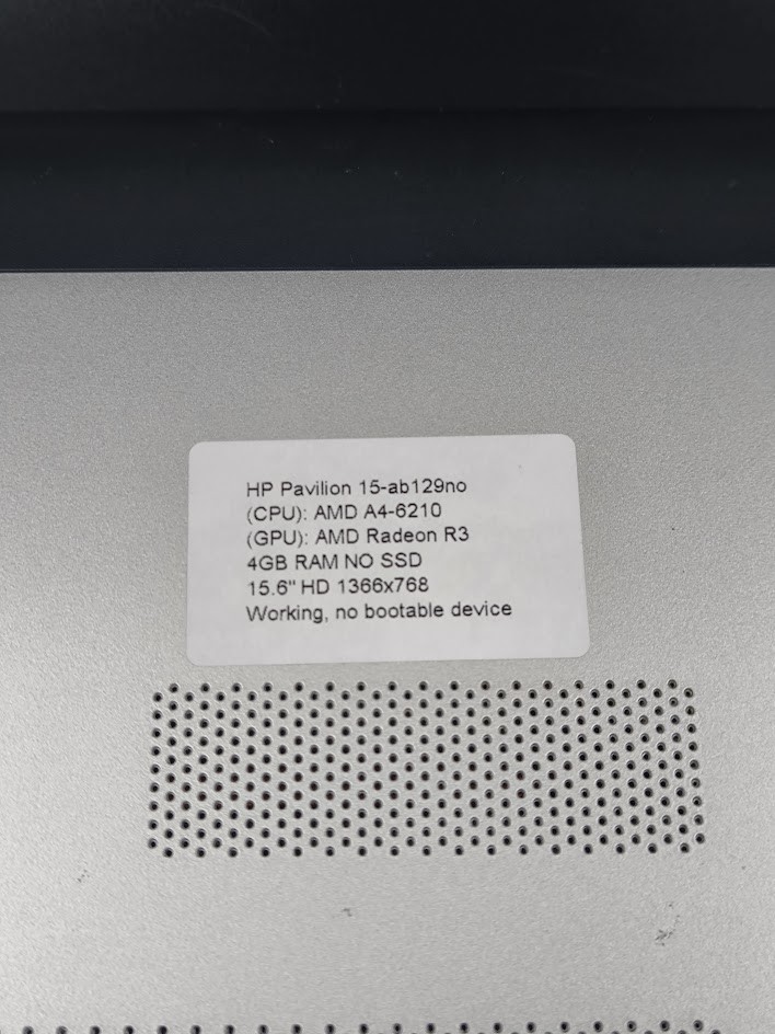 HP Pavilion 15-ab129no Laptop – AMD A4 4GB RAM No SSD