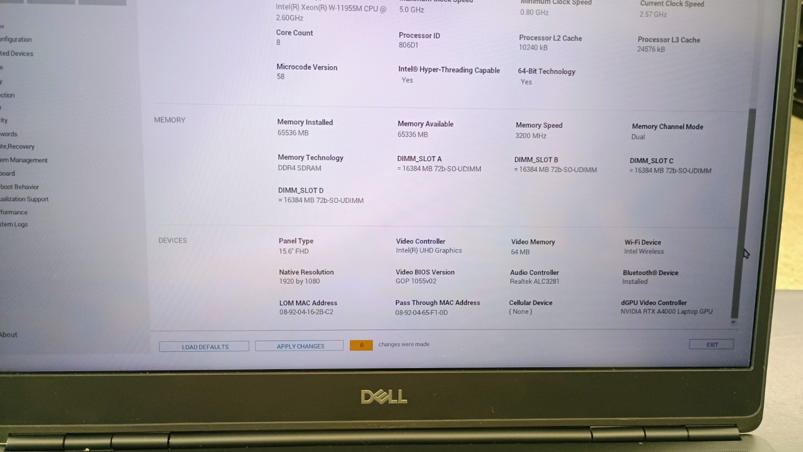 Dell Precision 7560 Xeon W-11955M 2.6Ghz – 64GB – 1TB – RTX A4000 15.6″