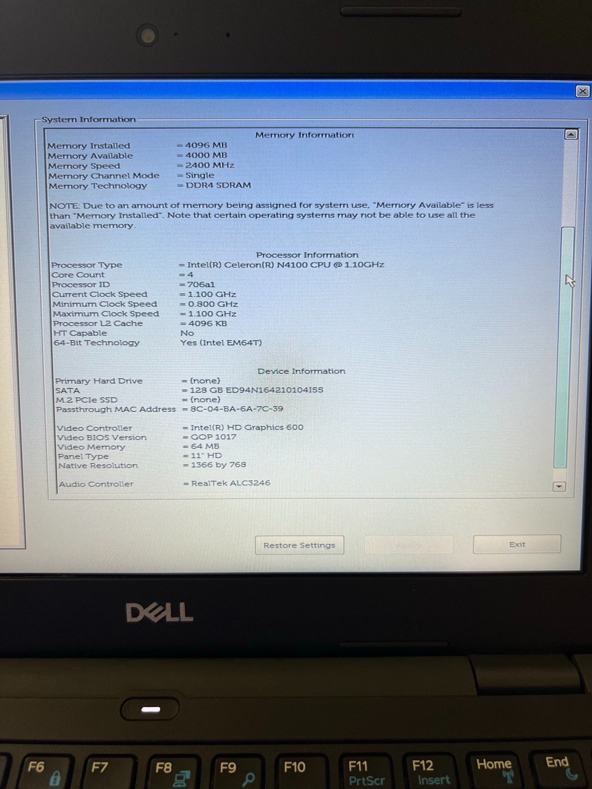 Dell Latitude 3190 11.6″ Laptop Celeron N4100 4GB 128GB SSD Windows 11 + Charger