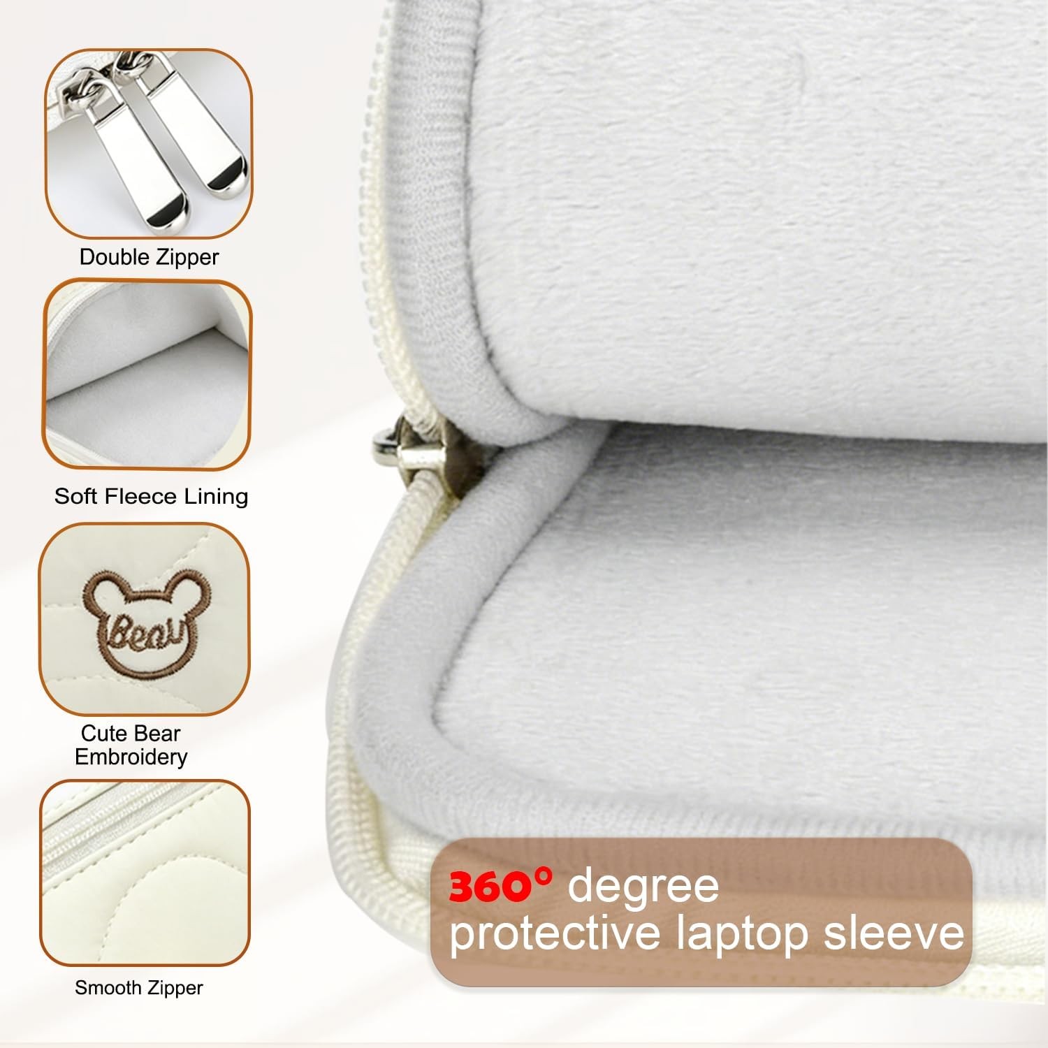 13 14 Inch Laptop Sleeve, Water-Repellent Cover for MacBook Air 13/Pro 14, Beige