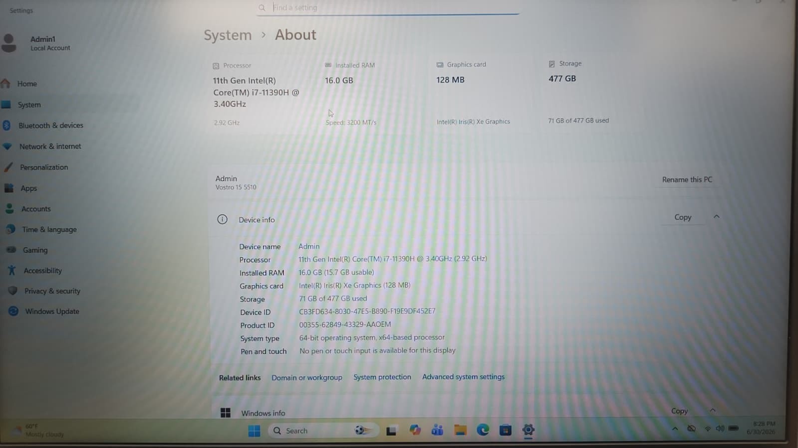 Dell Vostro 15 5510 i7-11390H 16GB RAM 512GB SSD 15.6″ FHD Win11 Laptop