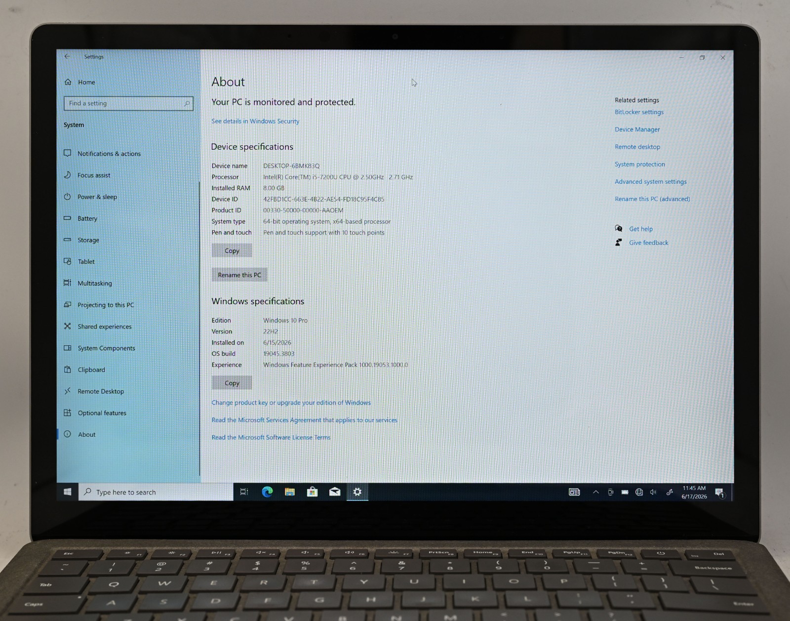 Microsoft Surface Laptop 1769 i5-7200u 2.5GHz 8GB RAM 256GB SSD