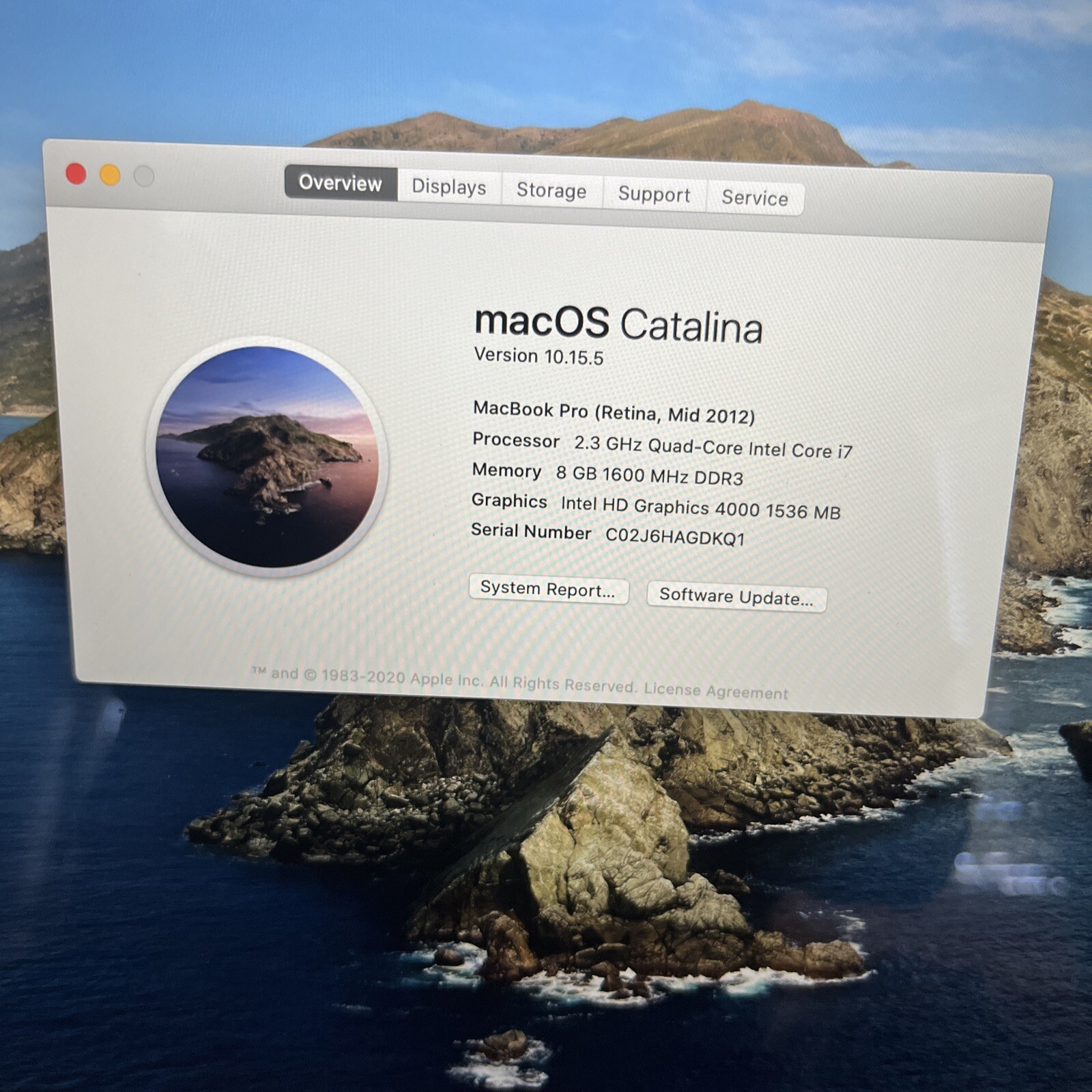 MacBook Pro 2012 15.4″ Retina A1398 i7 2.3 GHz 8GB 256GB SSD Catalina OS