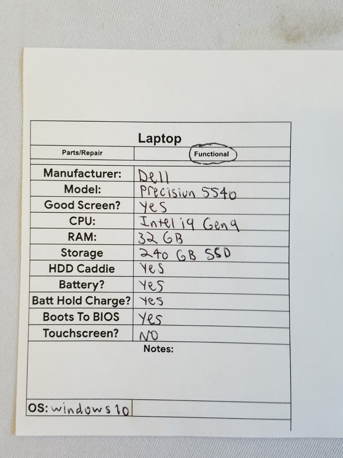 Dell Precision 5540 Laptop – Intel i9 Gen 9 – 32GB RAM – 240GB SSD – Windows 10