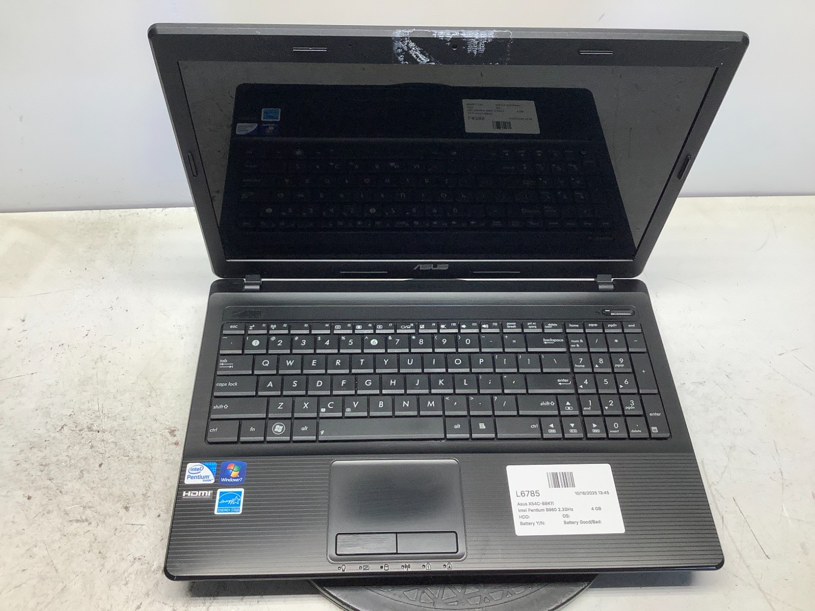 Asus X54C-BBK11 Intel Pentium B960 2.2GHz 4 GB NO HDD