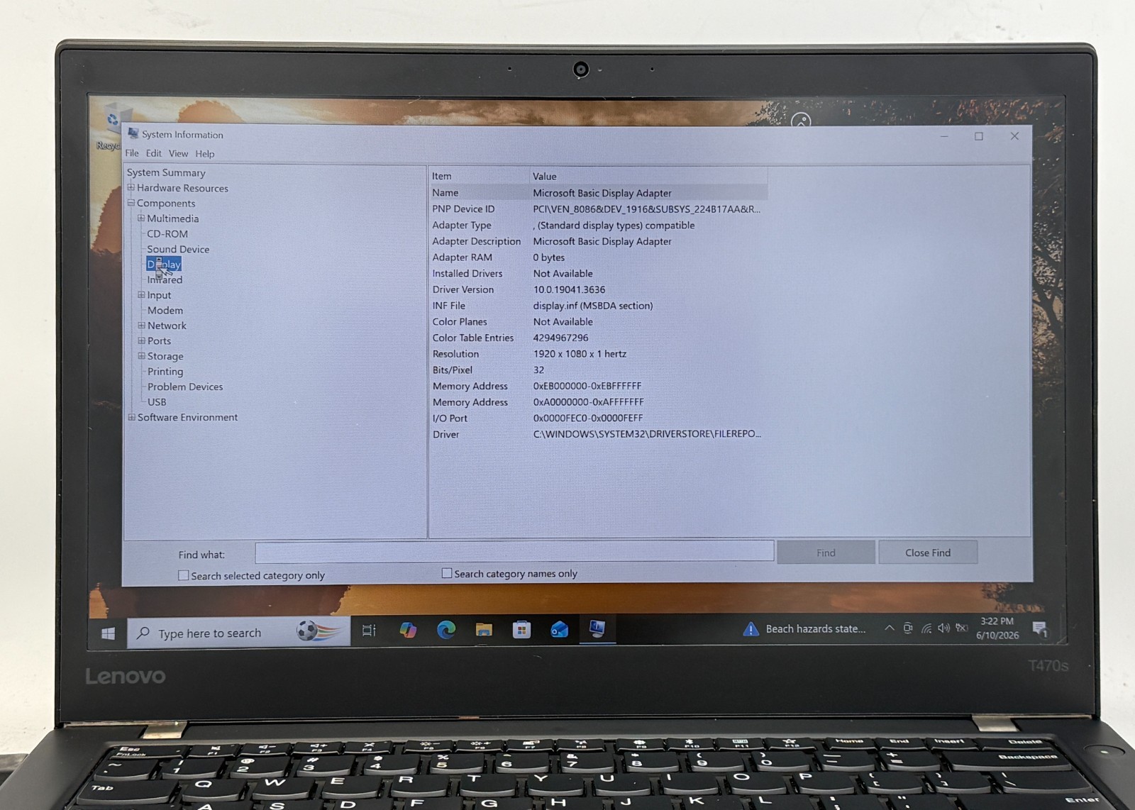 Lenovo Thinkpad T470s i5-6300u 2.4GHz 8GB RAM- NO SSD- NO BATTERY