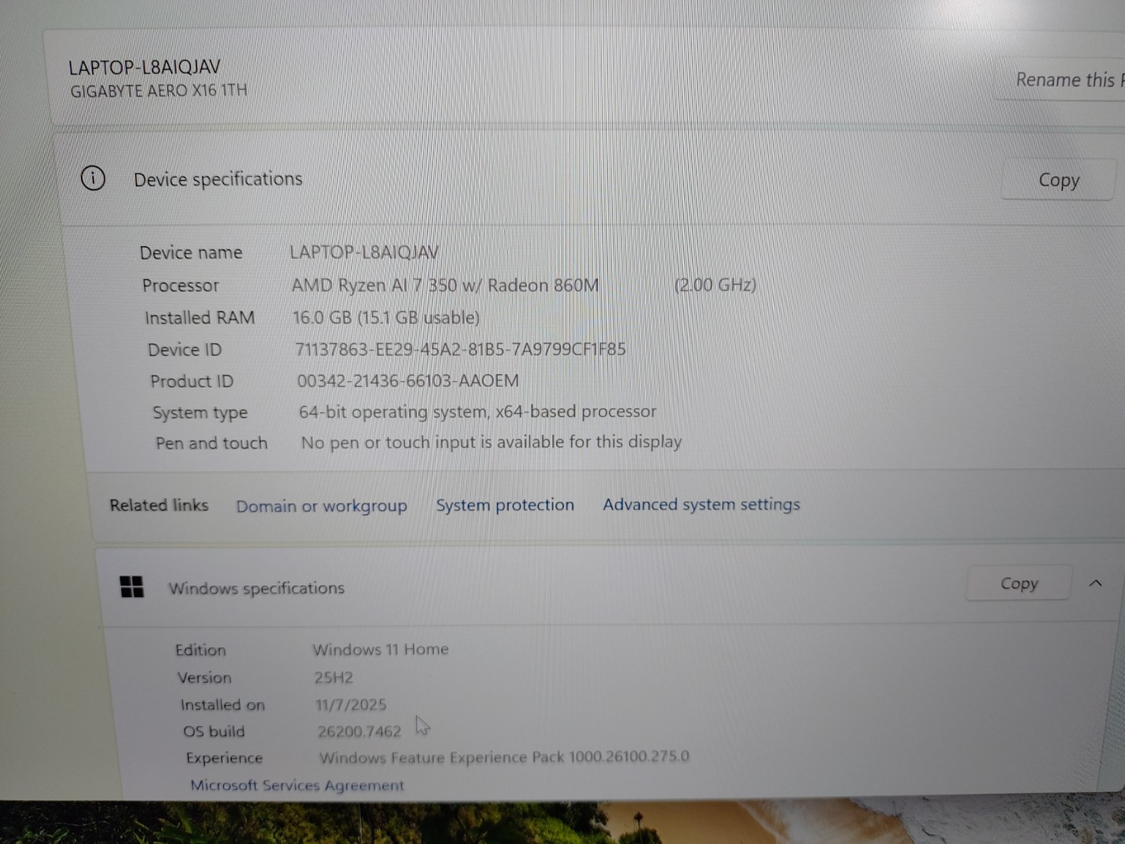 Gigabyte Aero X16 Copilot+ 16″ Ryzen AI 7 350 16GB DDR5 1TB SSD Radeon 860M 8GB