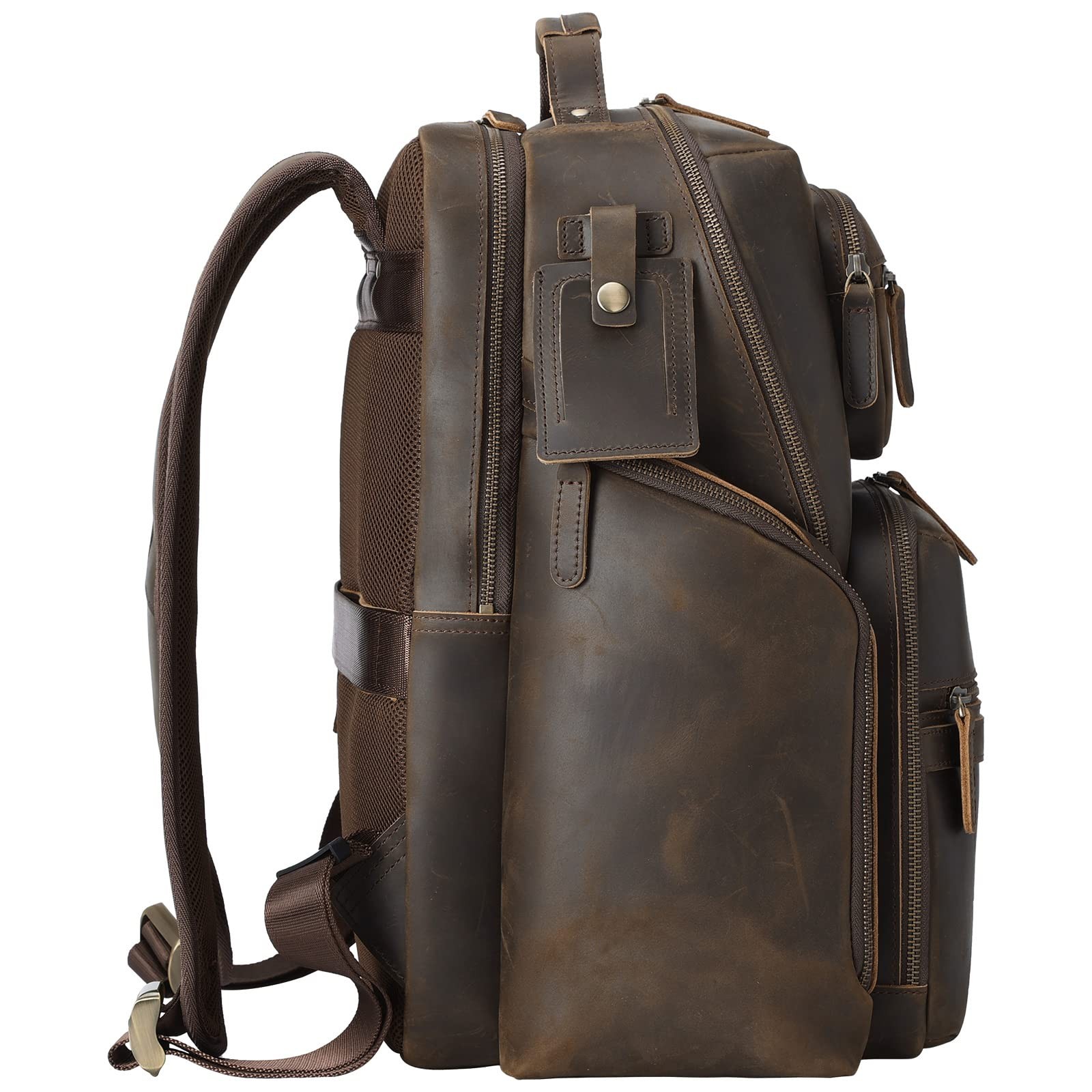 TIDING Men’s Vintage Leather 15.6″ Laptop Backpack Multi-Pocket Travel Rucksack