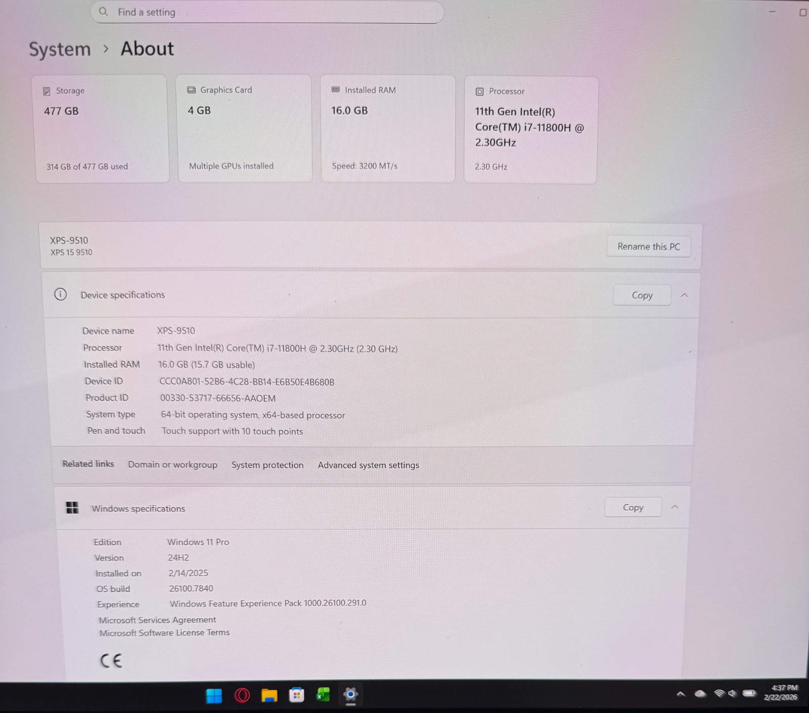 Dell XPS 15 9510 15.6” (512GB SSD Intel Core i7-11800H 16GB RAM)