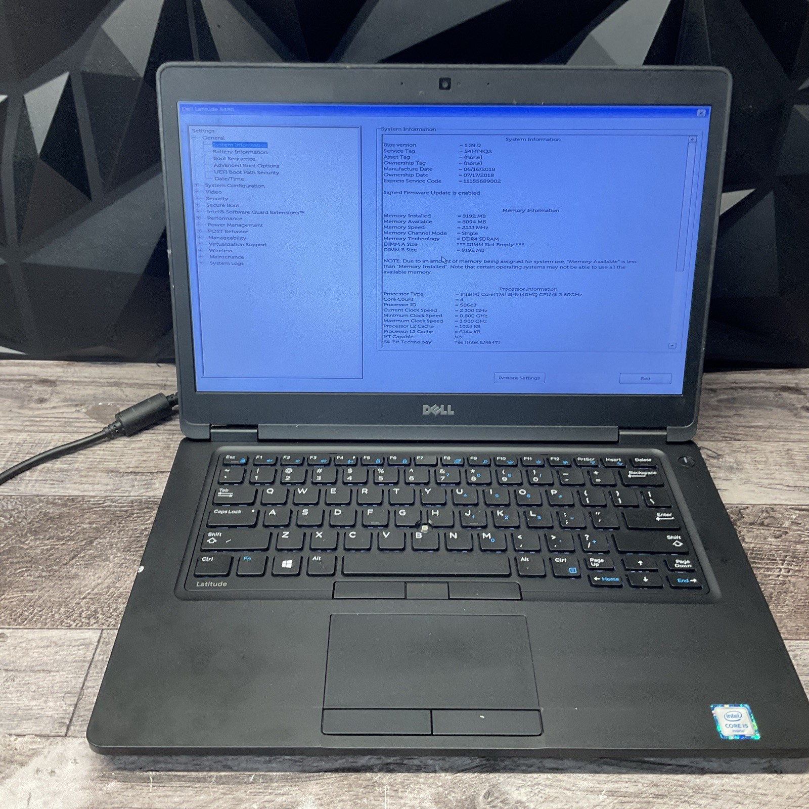 Dell Latitude 5480 / i5 6th Gen / BIOS Unlocked / No RAM / No SSD / M15