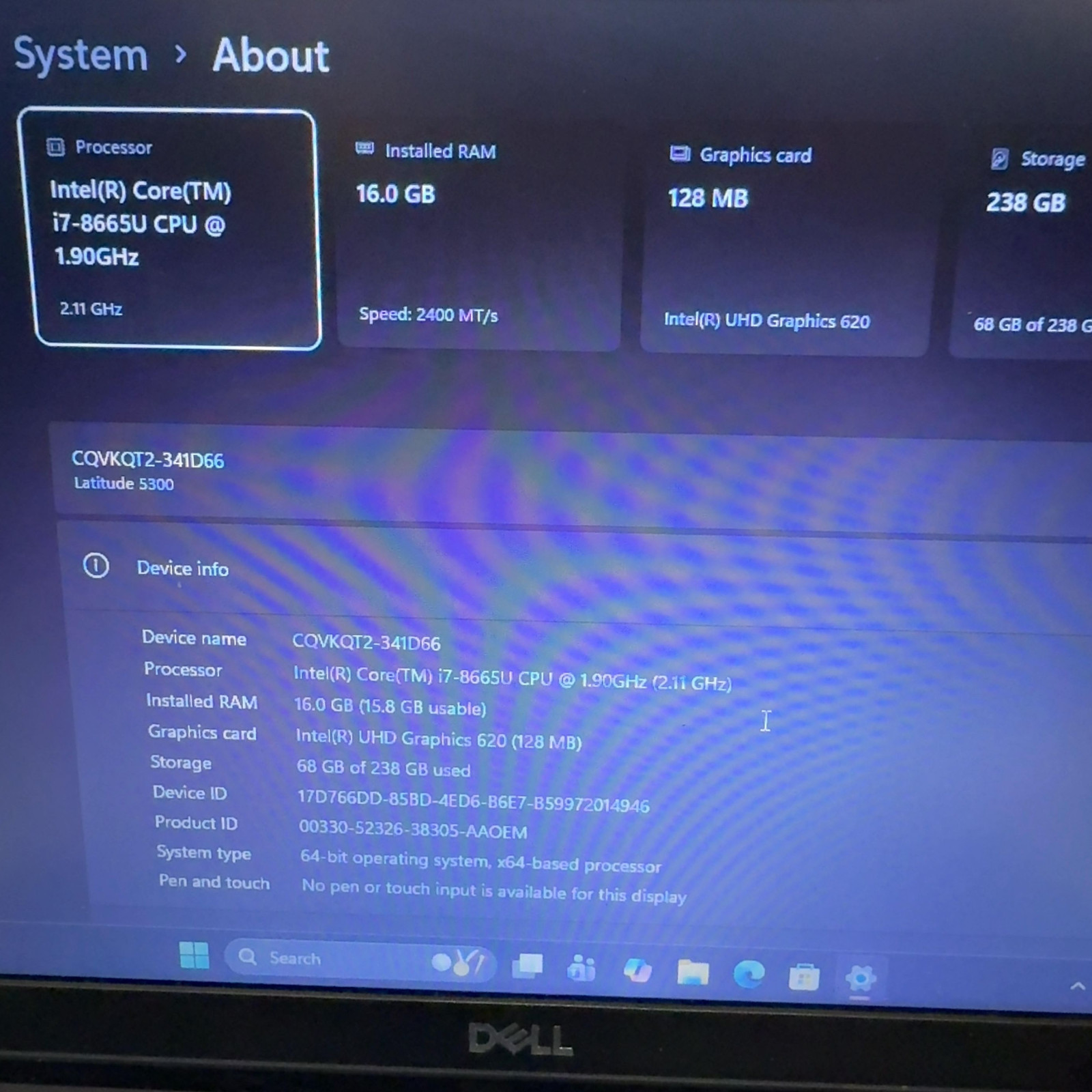 Dell Latitude 5300 13.3″ i7-8665U 1.9GHz 16GB RAM 256GB SSD Windows 11 Pro