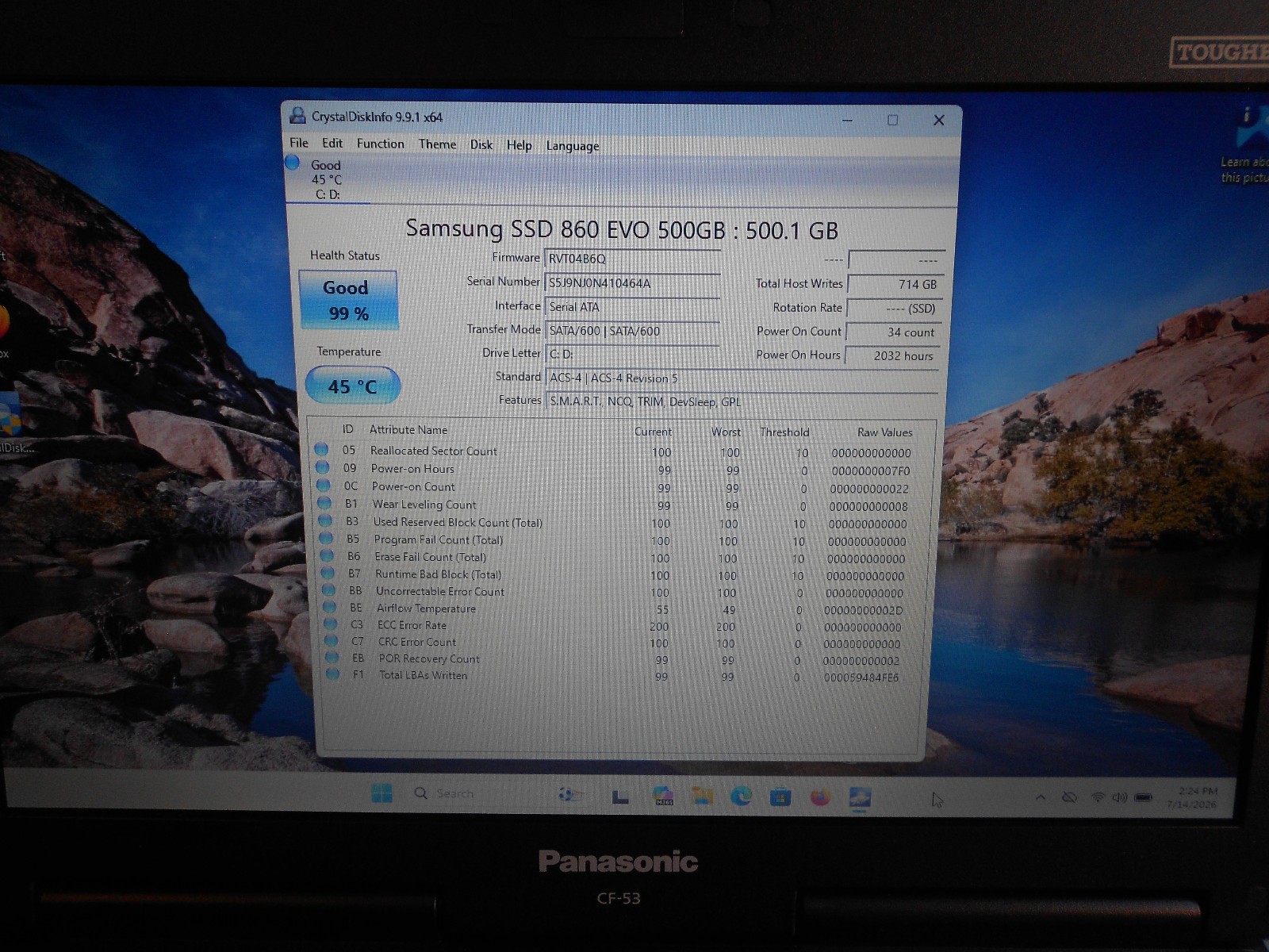 Panasonic CF-53 Tough Book I5 4310 2.00 GHz 500 GB SSD 12 GB Ram Windows 11 Pro