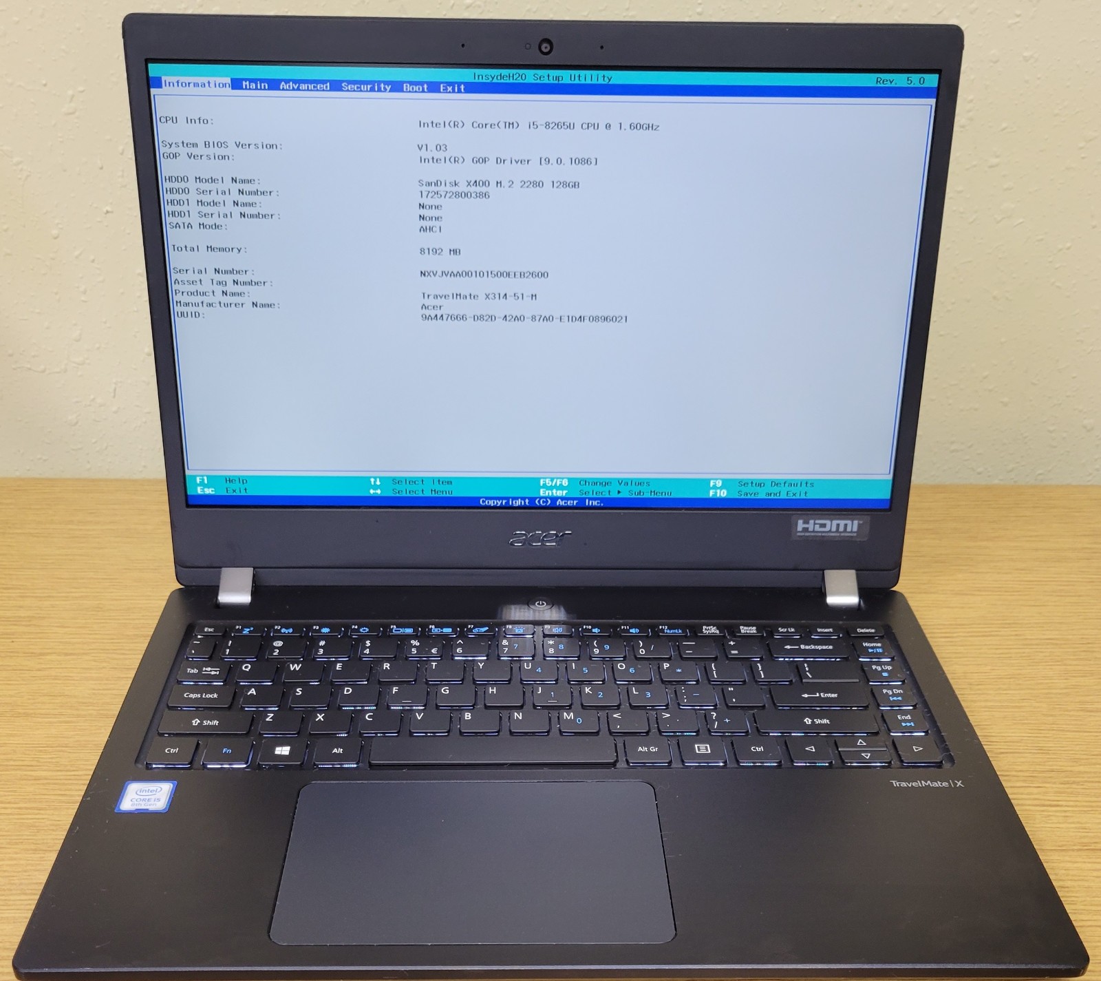 Acer TravelMate X314-51-M i5-8265U 1.60GHz 8GB DDR4 128GB SSD No OS