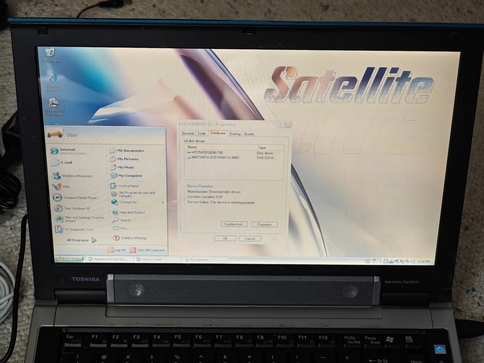 Toshiba Satellite m50-mx5 – 100GB HDD, 512MB RAM, Intel Pentium M, Win XP