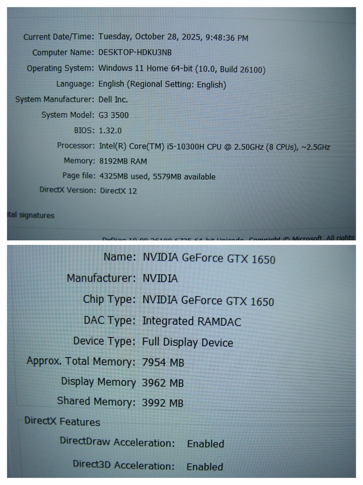 Dell G3 3500 15.6″FHD 120hz i5-10300H 2.5Gh 8Gb 256GB GTX 1650 4GB Win 11 Home
