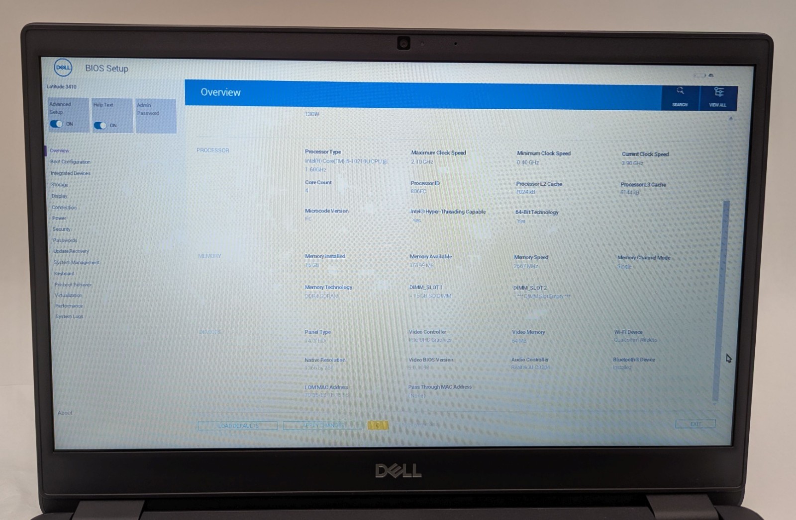Incomplete Dell Latitude 3410 14″ Laptop i5-10210U 16GB RAM – *BAD ETHERNET PORT