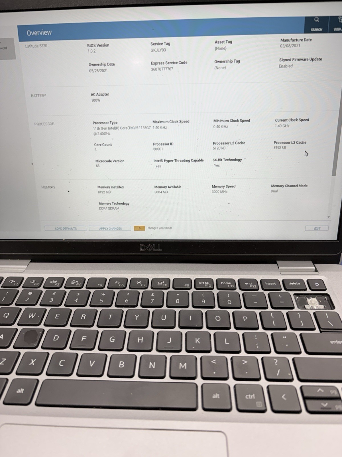 Dell Latitude 5320 Used Laptop 13.2″ i5-1135G7, NO SSD/BATTERY , 8GB RAM #301