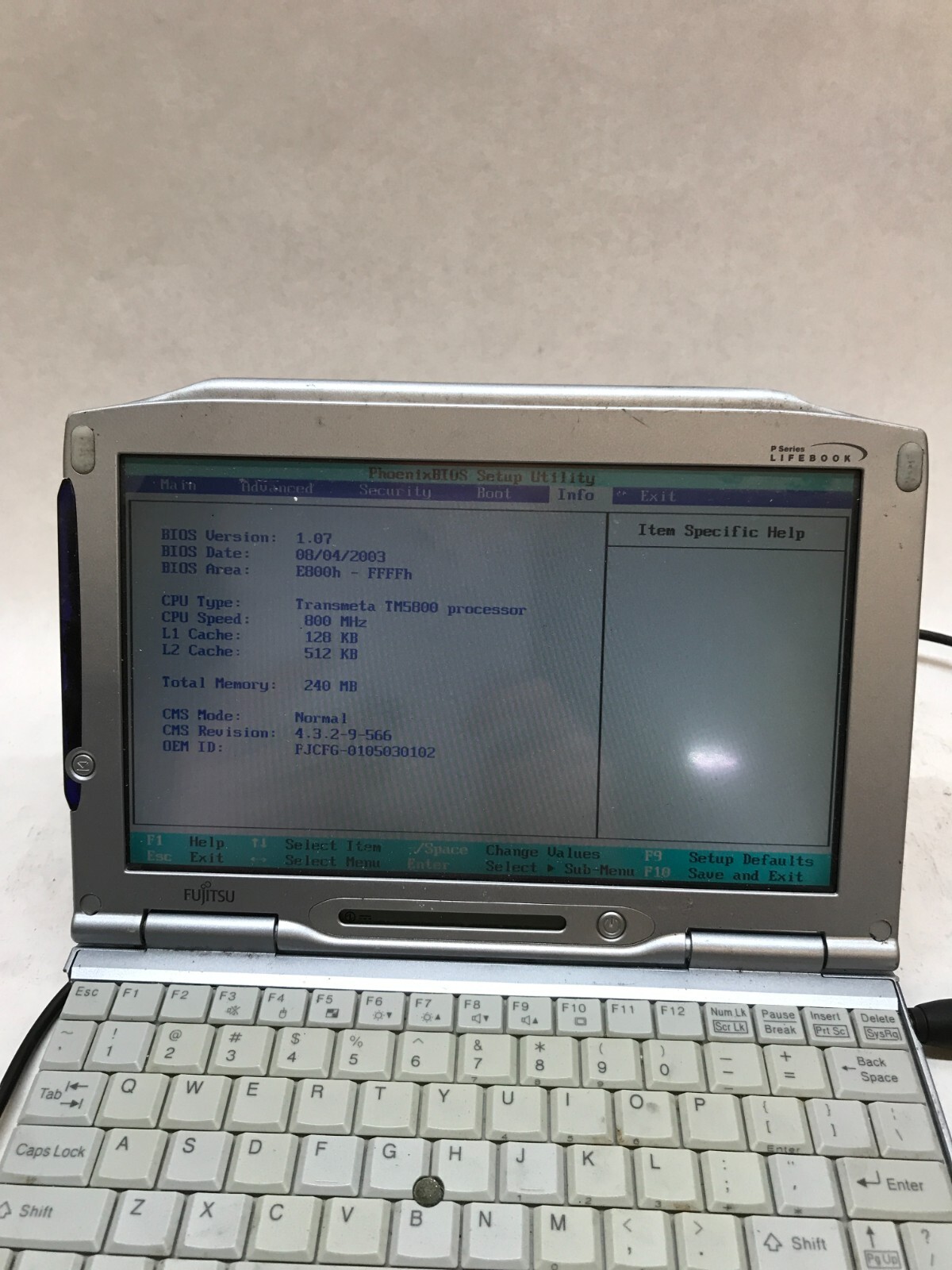 Fujitsu LifeBook P Series CP145814 Transmeta TM5800 800MHz 240MB RAM Parts! – DW