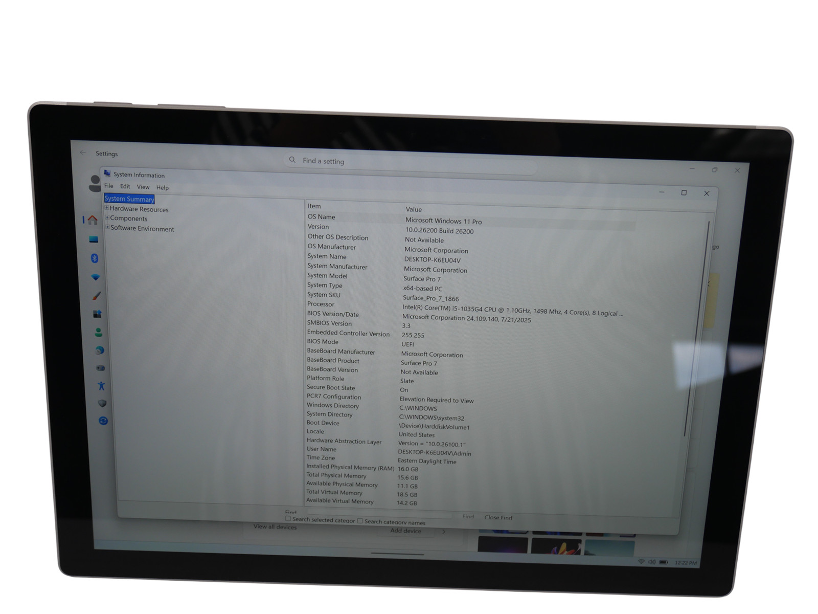 Microsoft Surface Pro 7 1866 Core i5-1035G4 1.10GHz 16GB 256GB SSD