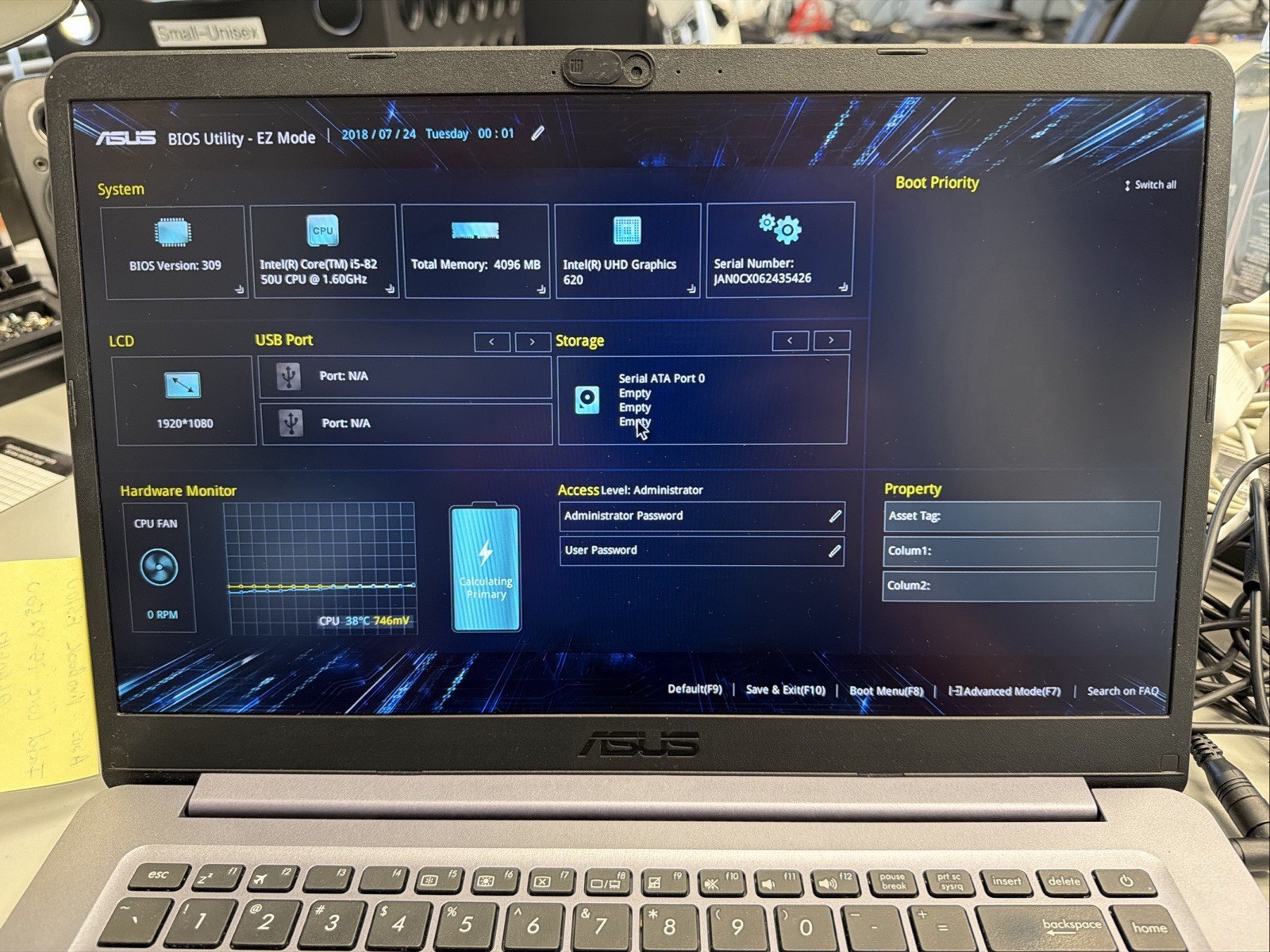 ASUS VivoBook S533F Intel Core i5-10210U 1.6GHz 8GB RAM No SSD/OS/Battery -Works