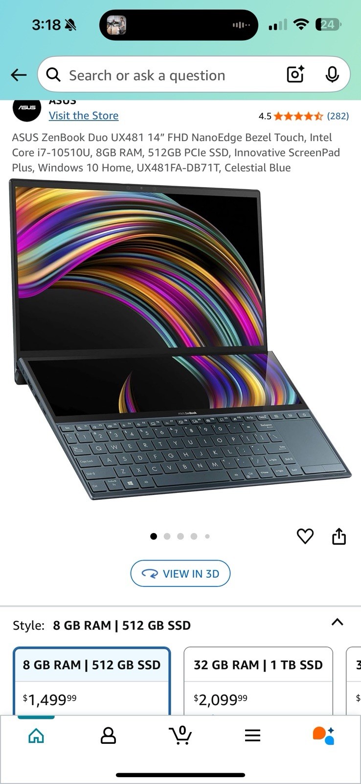 ASUS ZENBOOK DUO UX481F – 14 Inch Touchscreen – 8gb Ram / 512gb INTEL i7/ WIN 10