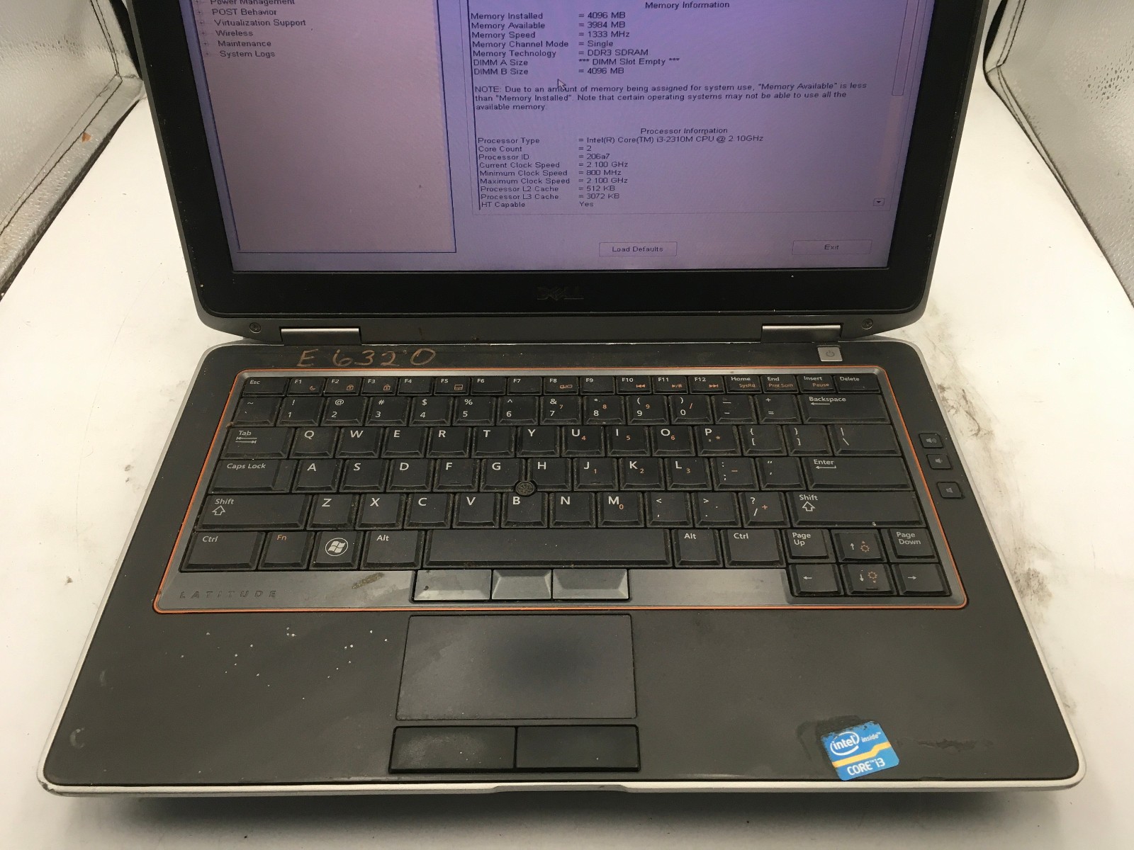 DELL LATITUDE E6320 – BOOTS TO BIOS – INTEL I3 2310M – NO RAM – READ DESC – BB