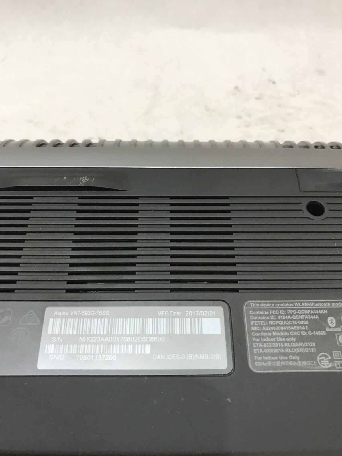 Acer Aspire V15 Black Edition VN7-593G-76SS Intel i7 7th Gen NO RAM GTX 1060 -DW