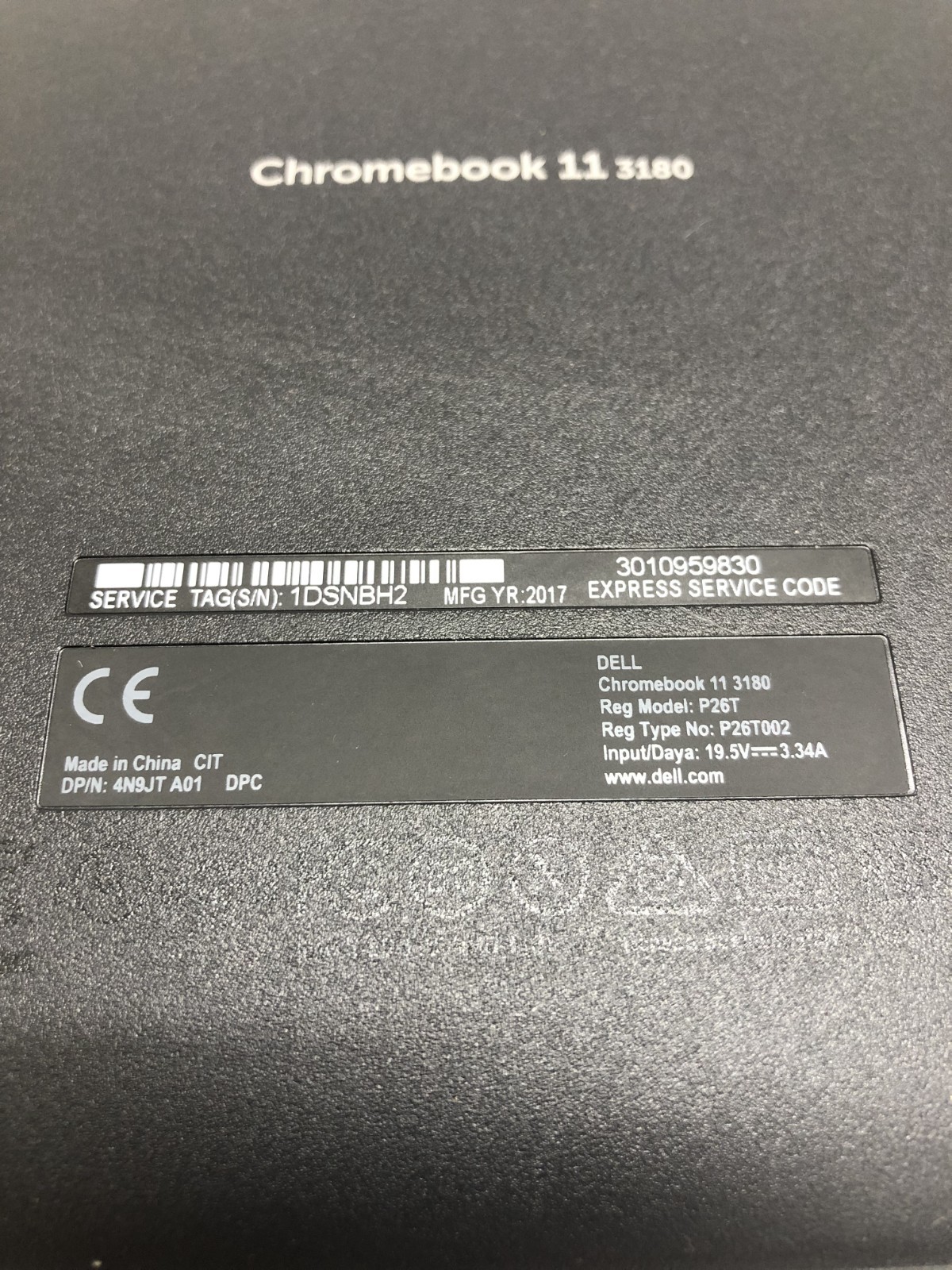 Dell Chromebook 11 3180 11.6″ Celeron N3060 1.60GHz 4GB Ram 16GB eMMC W/adapter