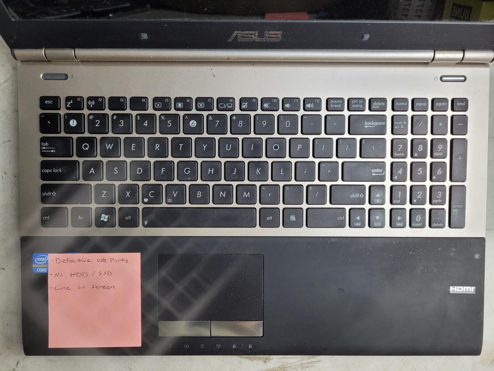 Asus U56E w/i5-2450M, 6GB RAM, 15.6″ Laptop for Parts #1372