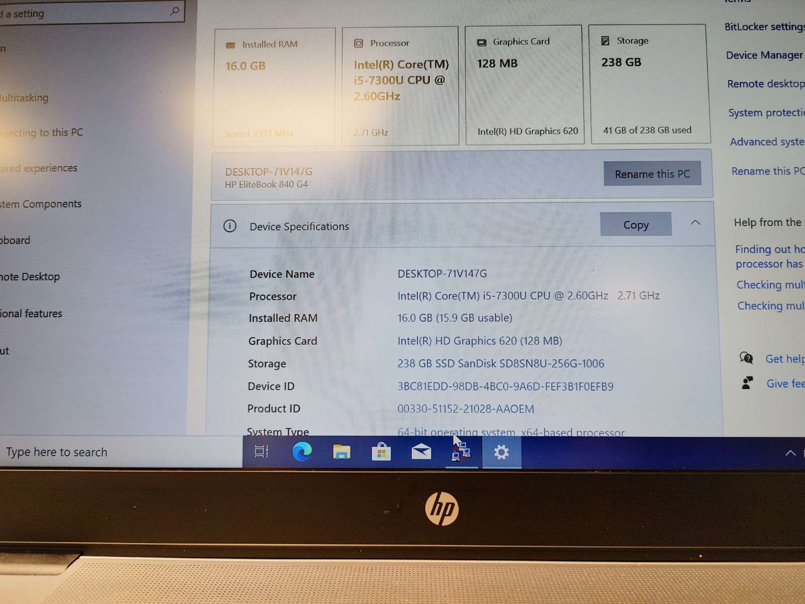 HP EliteBook 840 G4 2ST93US 14 i5-7300U 2.6 16GB 256GB SSD WINDOWS 10 PRO