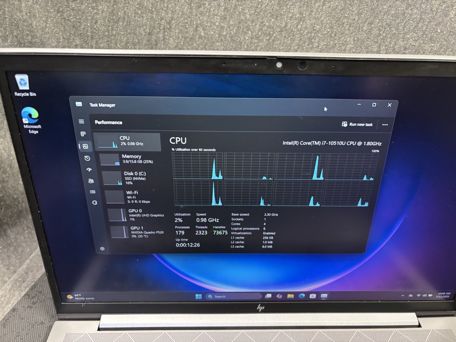 HP ZBook Firefly 15 G7 TOUCH i7-10510u 16GB 256GB NVMe Quadro P520 W11P J12207