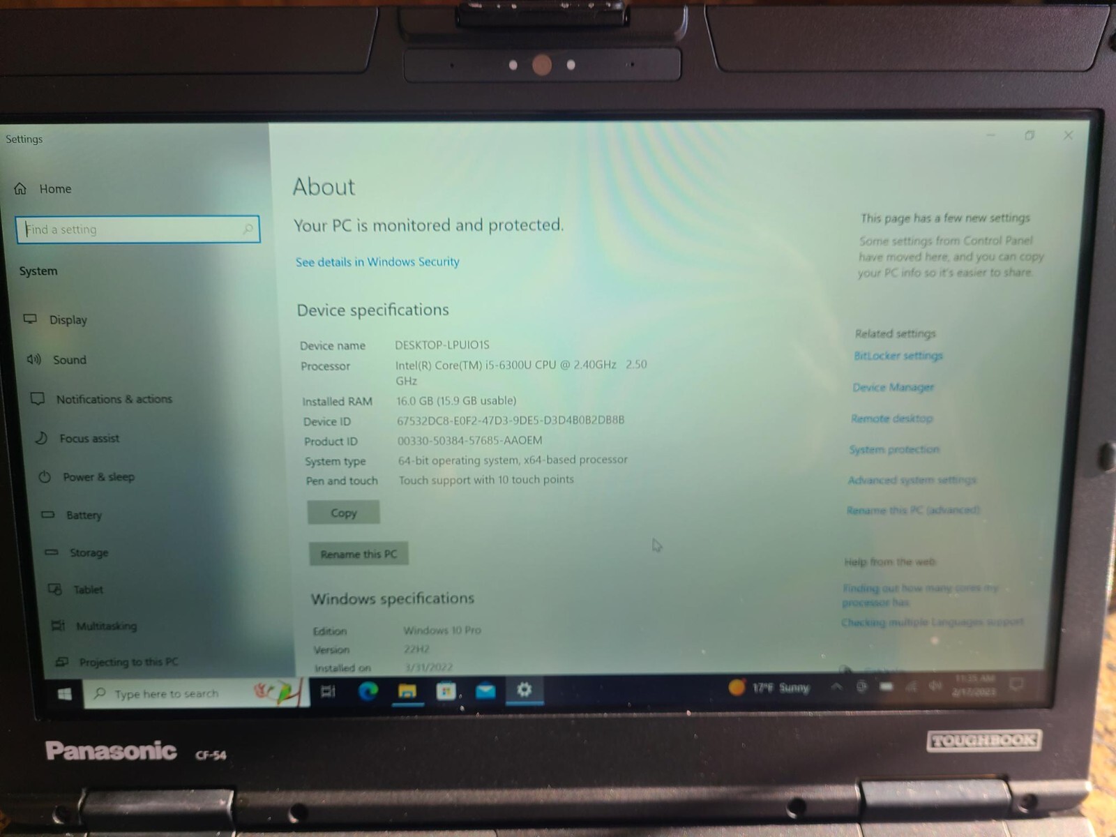 Panasonic Toughbook CF-54 mk2 TOUCHSCREEN Core i5-6300 16GB 1TB SSD S&D Special