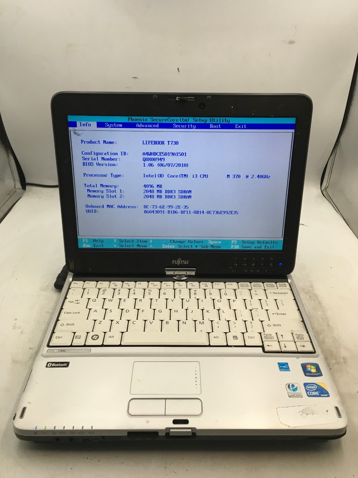 FUJITSU LIFEBOOK TSERIES T730 – BOOTS TO BIOS – INTEL I3 M370 – 4GB RAM -READ-BB