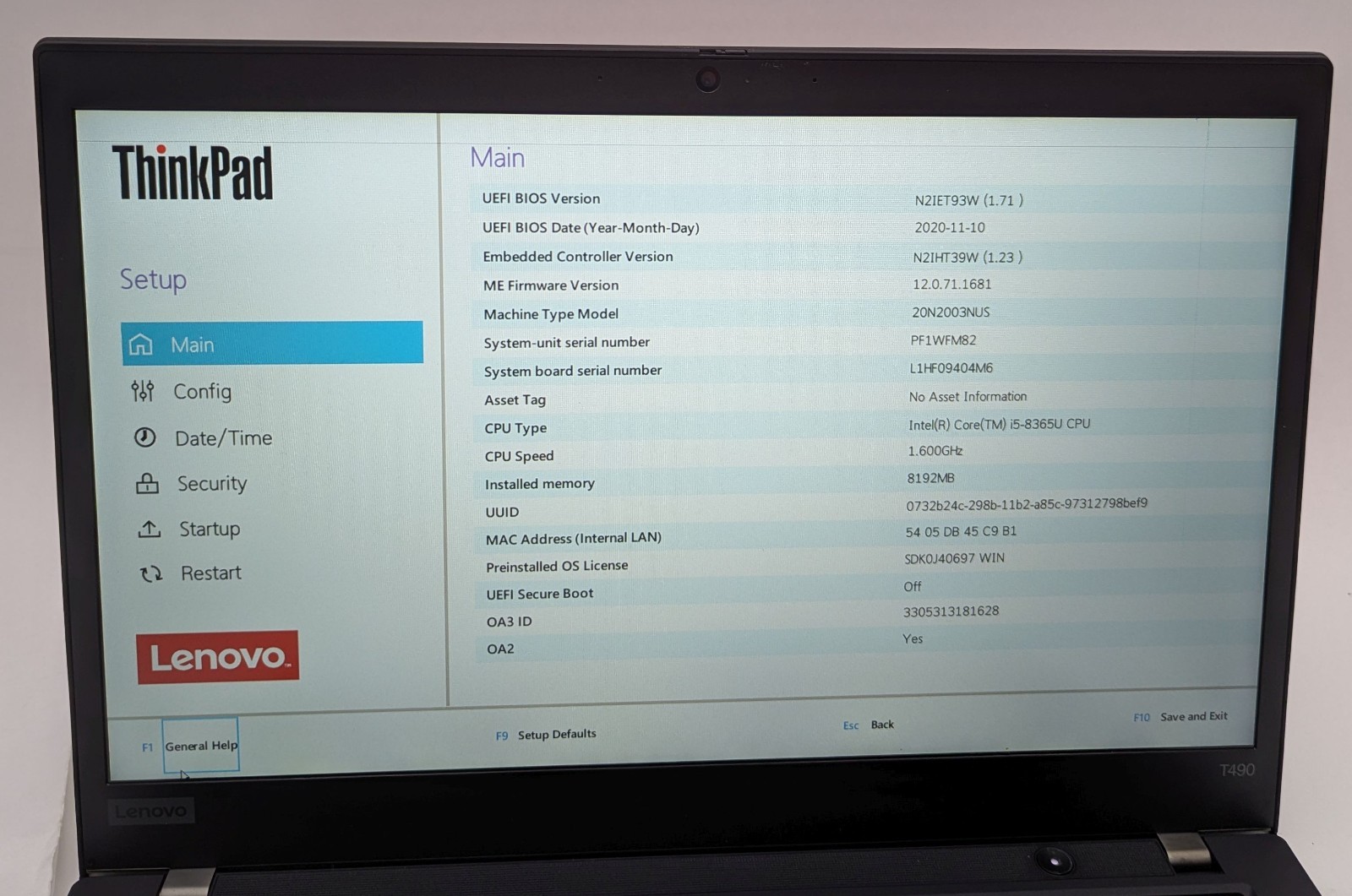 Incomplete Lenovo ThinkPad T490 14″ Laptop i5-8365U 8GB RAM – *DEAD PIXELS*