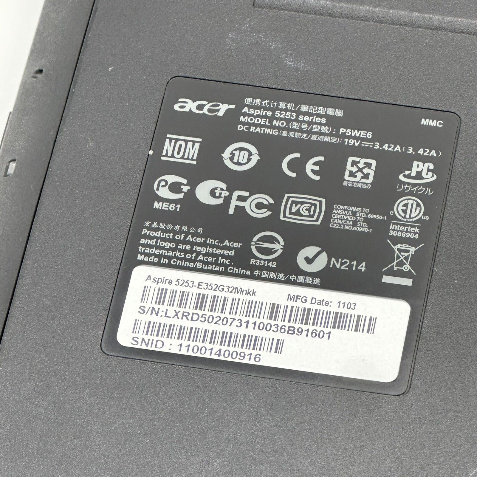 Acer Aspire 5253 Laptop Notebook AMD Computer PC E-350 – Parts Only