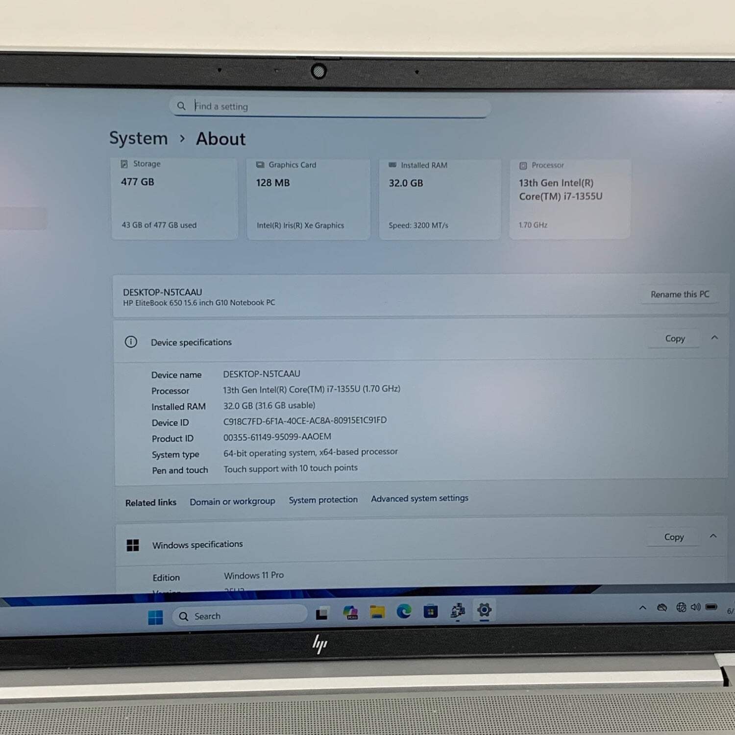HP EliteBook 650 G10 15.6″ i7-1355U 1.7 GHz 32GB RAM 512GB SSD