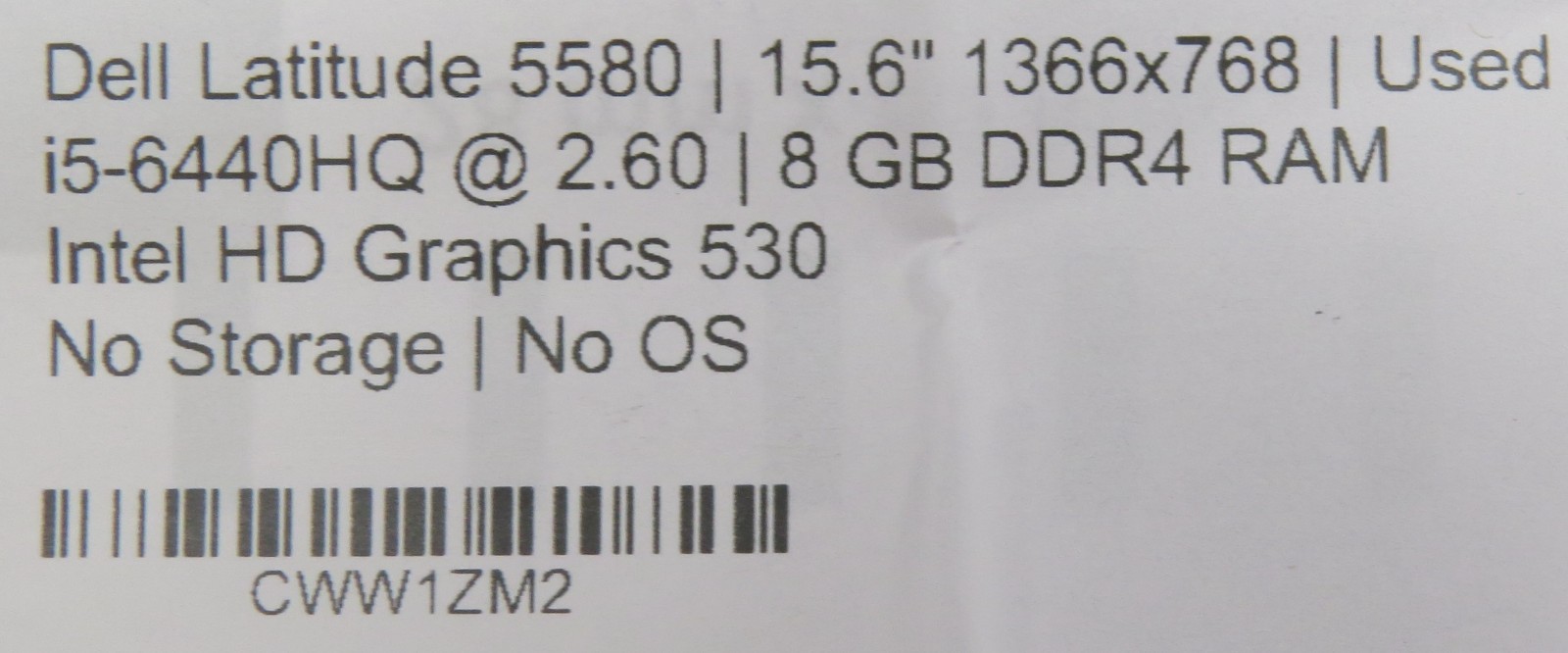 Dell Latitude 5580 _ i5-6440HQ @ 2.6 _ 8GB RAM _ No SSD / OS