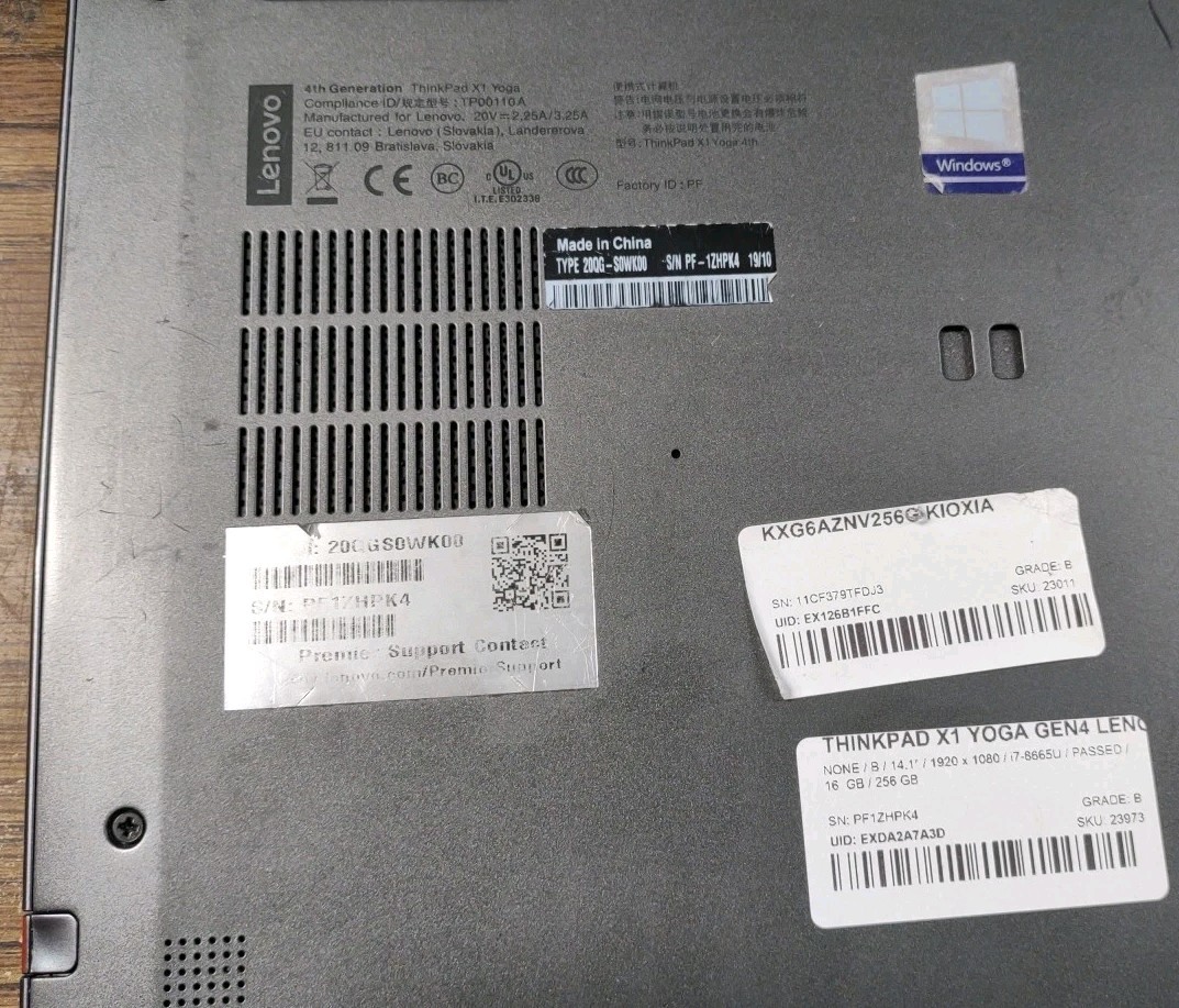 Lenovo ThinkPad X1 Yoga 4th Gen 14″ W/16GB, 256GB, i7-8665U, Touch, Stylus.