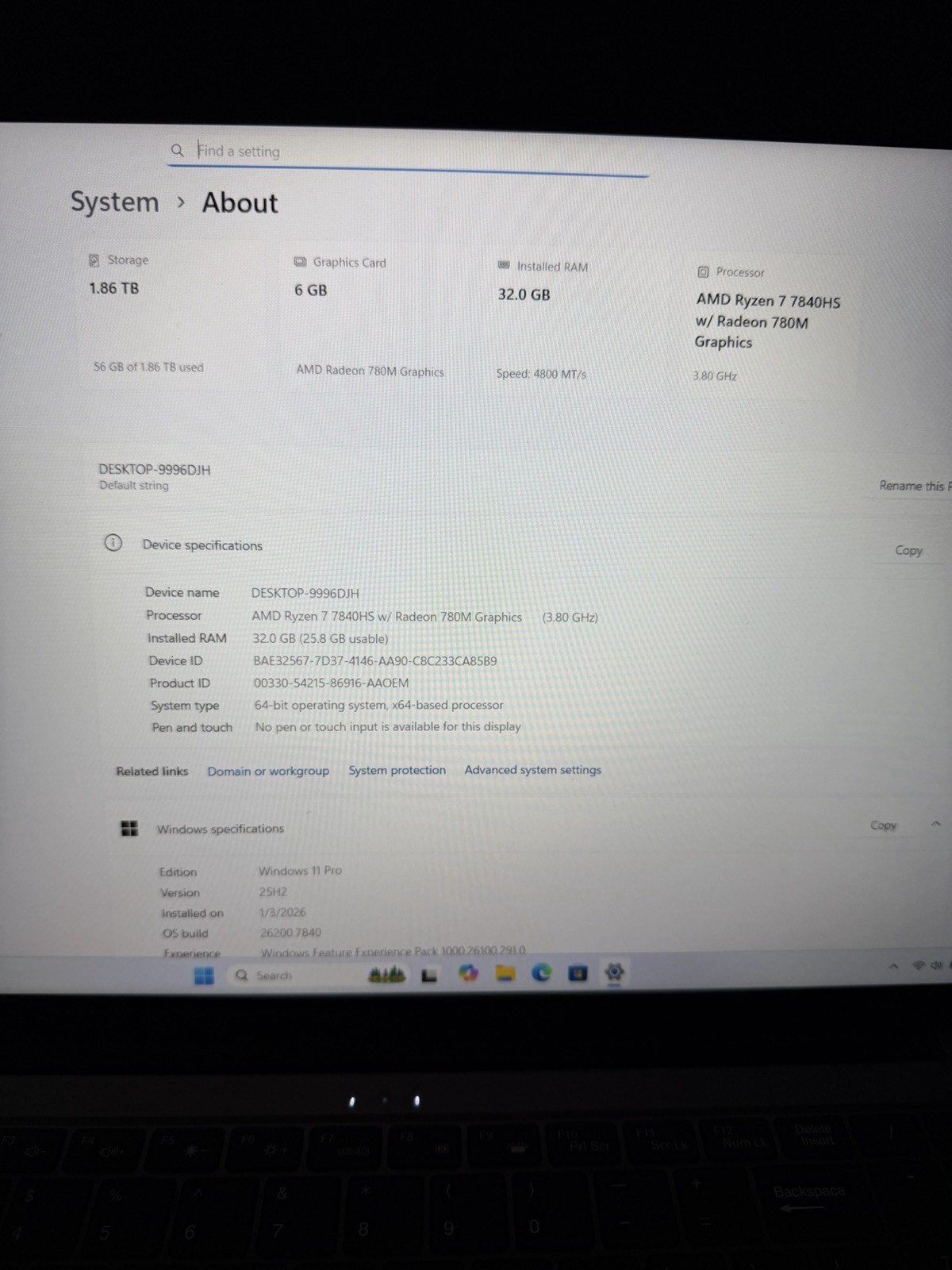 Auusda 16in Gaming Laptop Ryzen 7 7840HS 32GB 2TB SSD Win11 Pro Gray