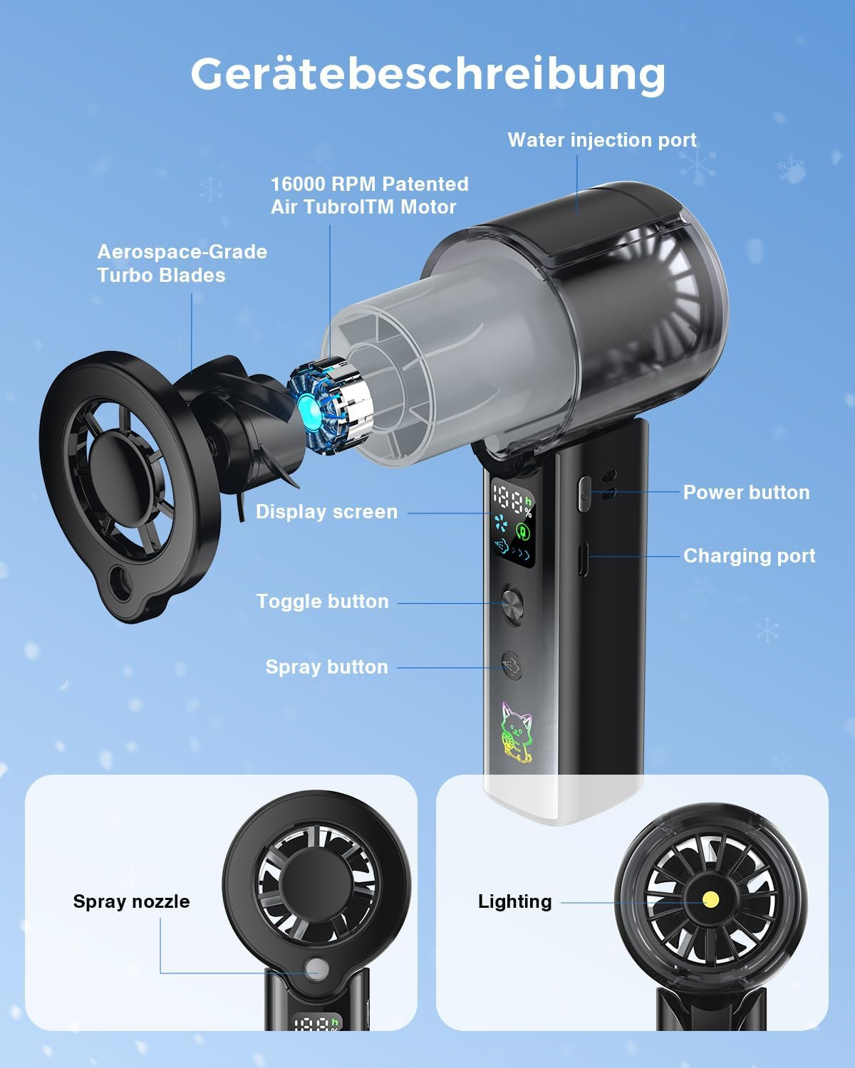 Doge&Vollar 4-in-1 Misting Portable Fan, 5000mAh 30H Max Runtime, 1-100 Speed Tu