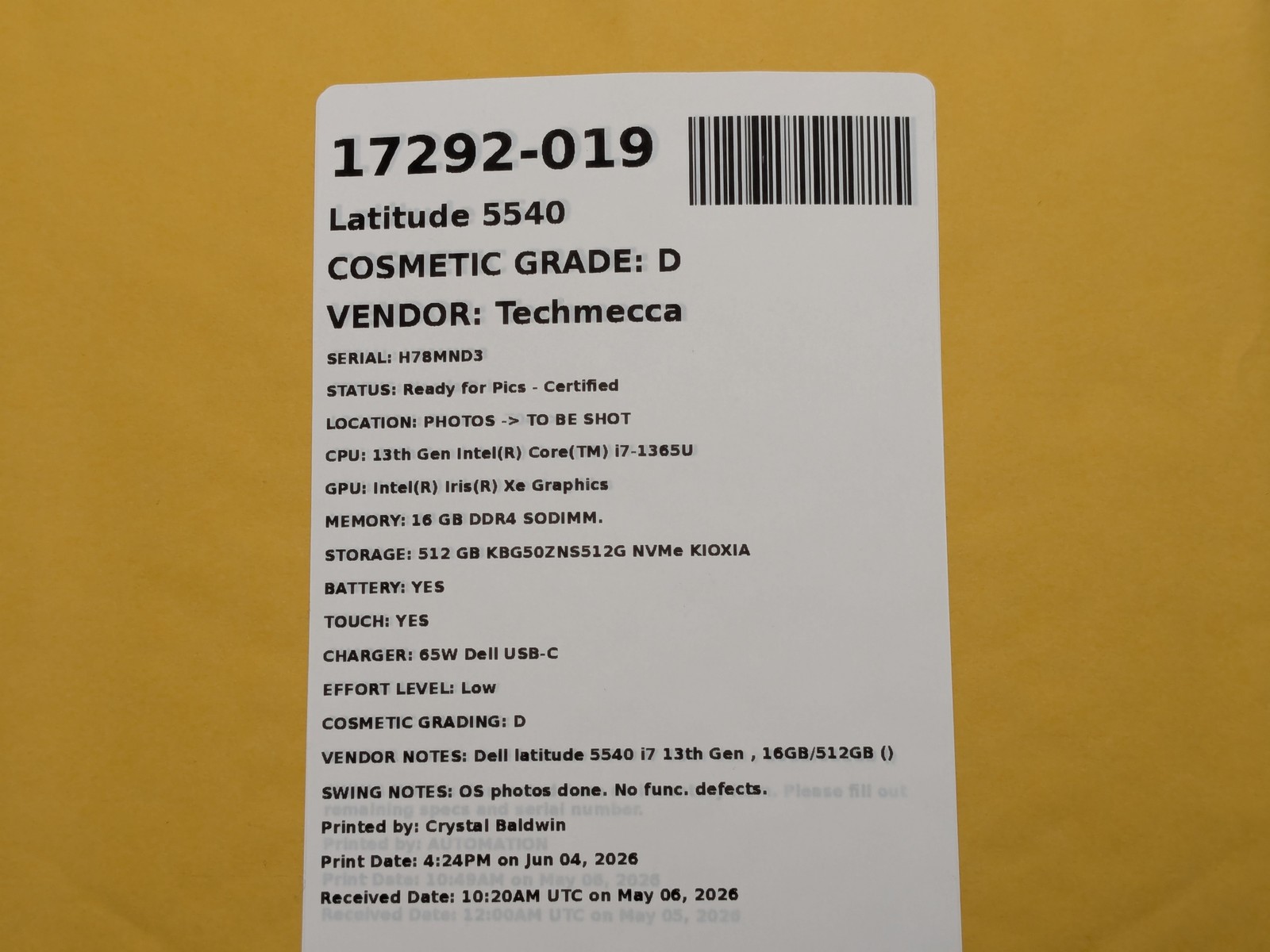 Dell Latitude 5540 15″ FHD Touch I7-1365U 512GB 16GB W11P Backlit FPR Fair
