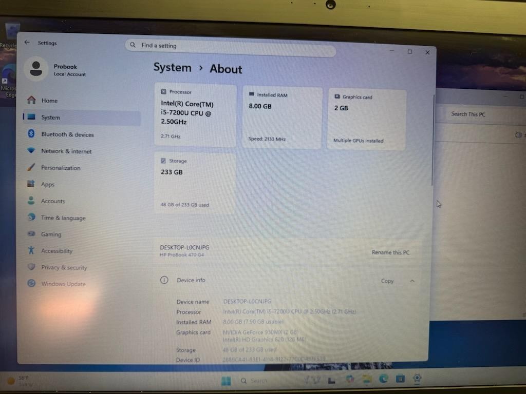 HP ProBook 470 G4 1600×900 i5-7200U 8GB 250 HHD W11 Pro + Charger *Read*