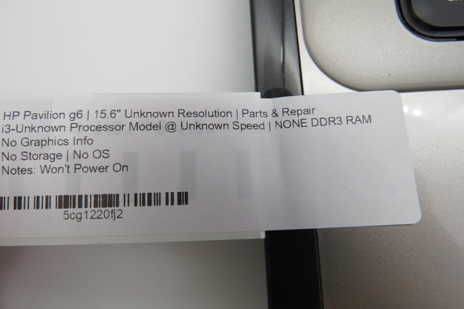 HP Pavilion G6-15.6″ display *PARTS&REPAIR*- NO PWR-NO OS