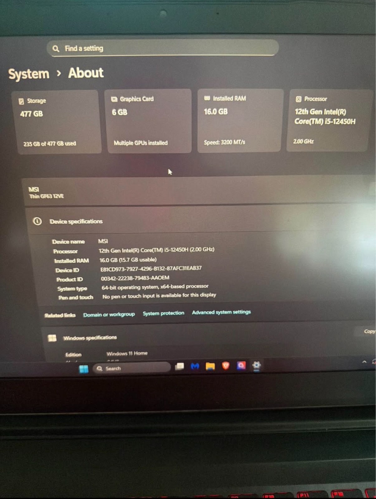 Msi gf63 thin gaming laptop