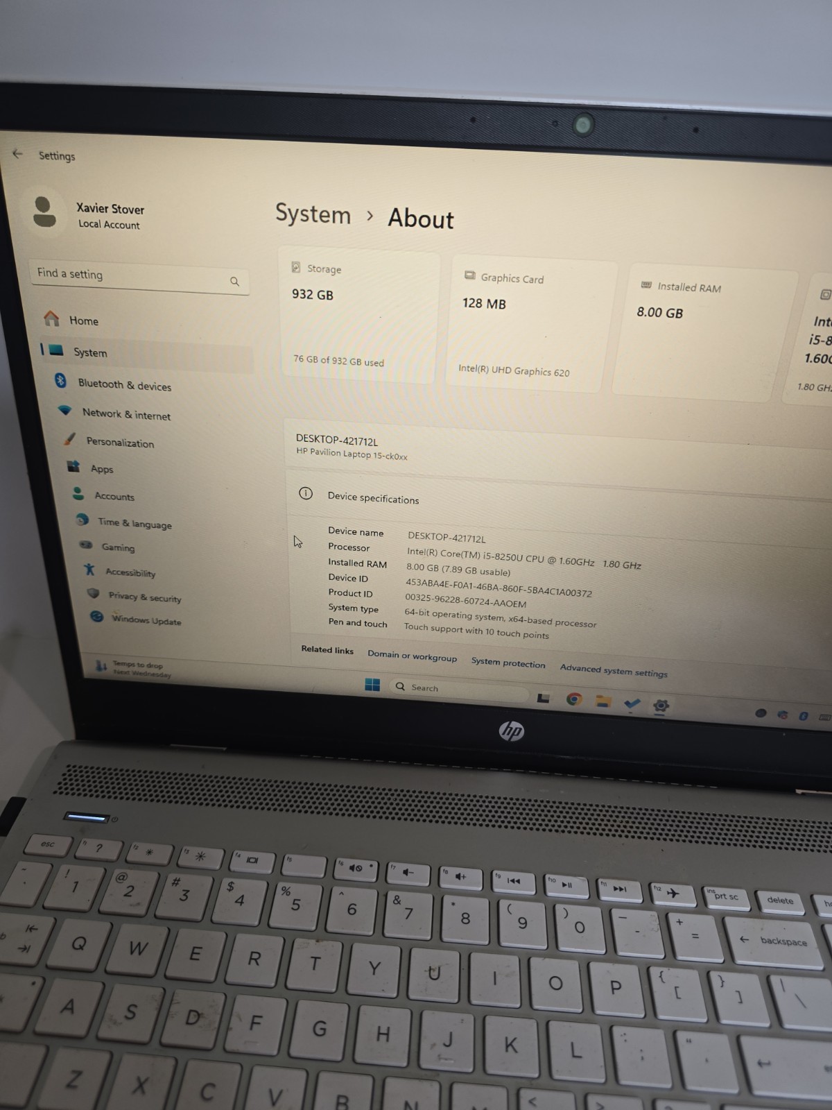 HP Pavilion 15-3168NGW 15.6″ i5-8250U 1.60 GHz 8 GB RAM See Pictures