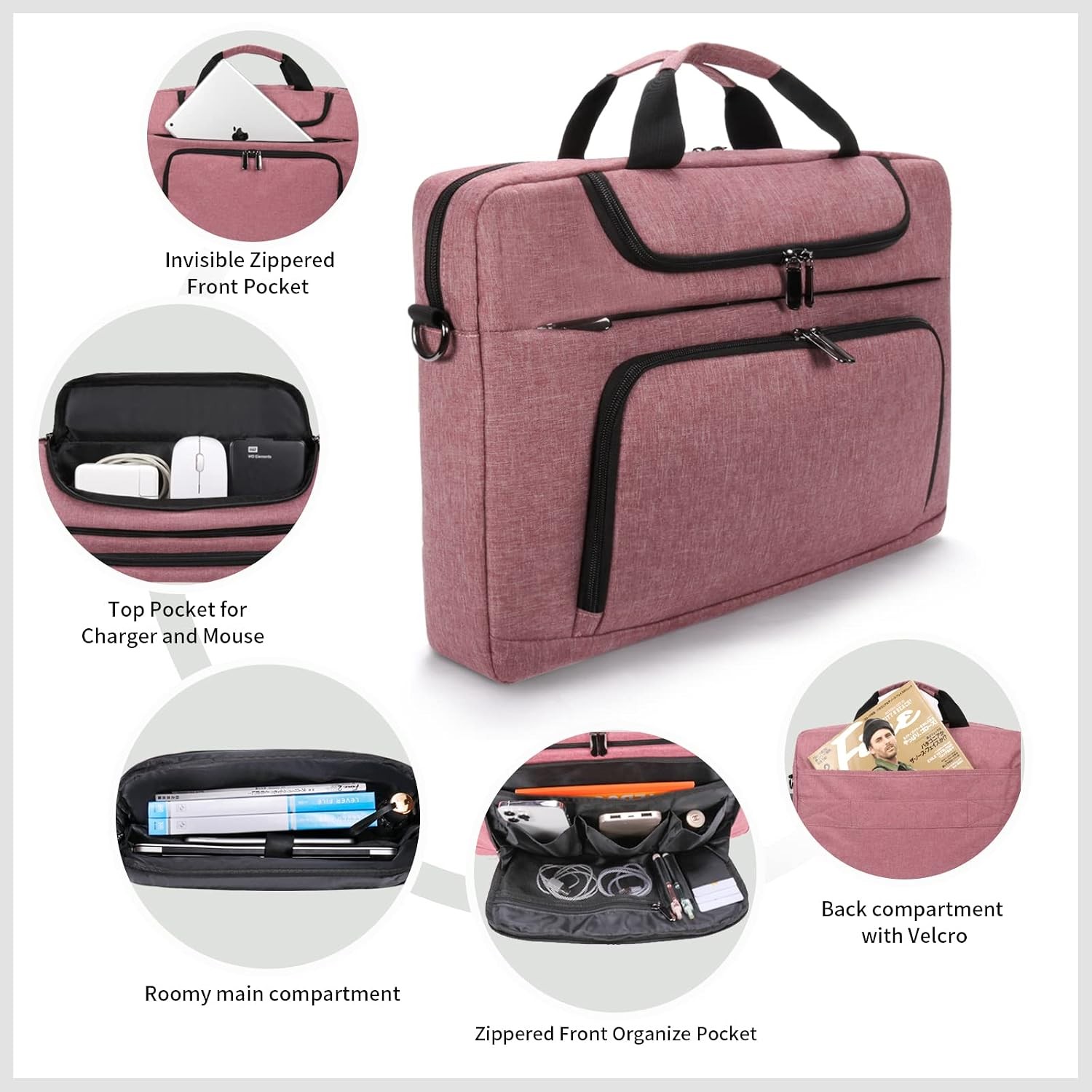 Sleeve for 17 17.3 inch Laptop Bag w/Shoulder Strap, Rose Red for Work Travel