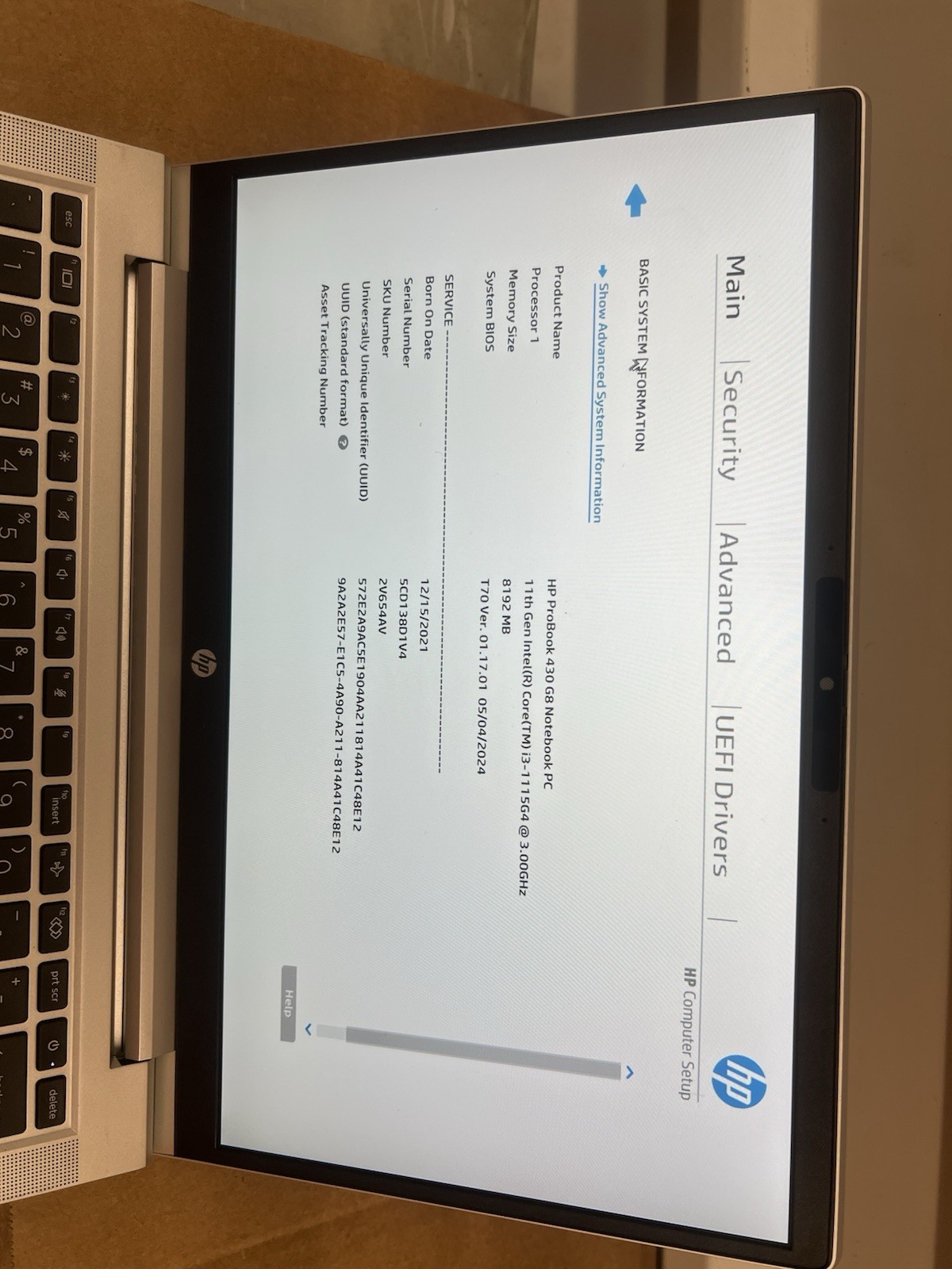 HP ProBook 430 G8 Intel Core i3-1115G4 @ 3.00Ghz 8GB RAM 256SSD NO OS
